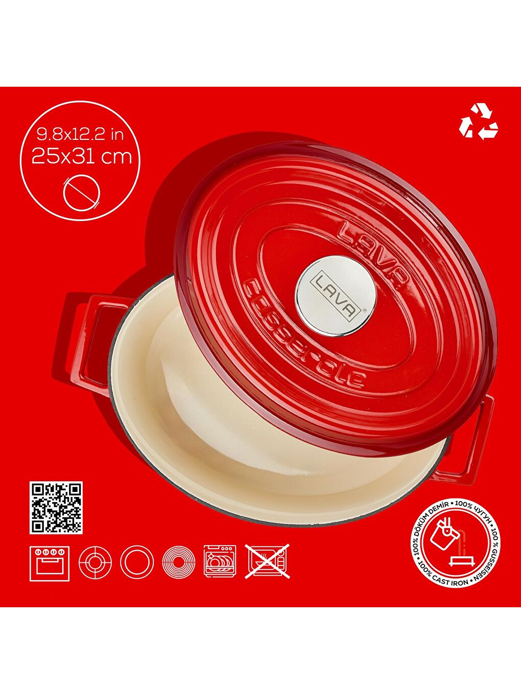 Kırmızı Oval Tencere Edition Serisi Ölçü 25x31 cm-3
