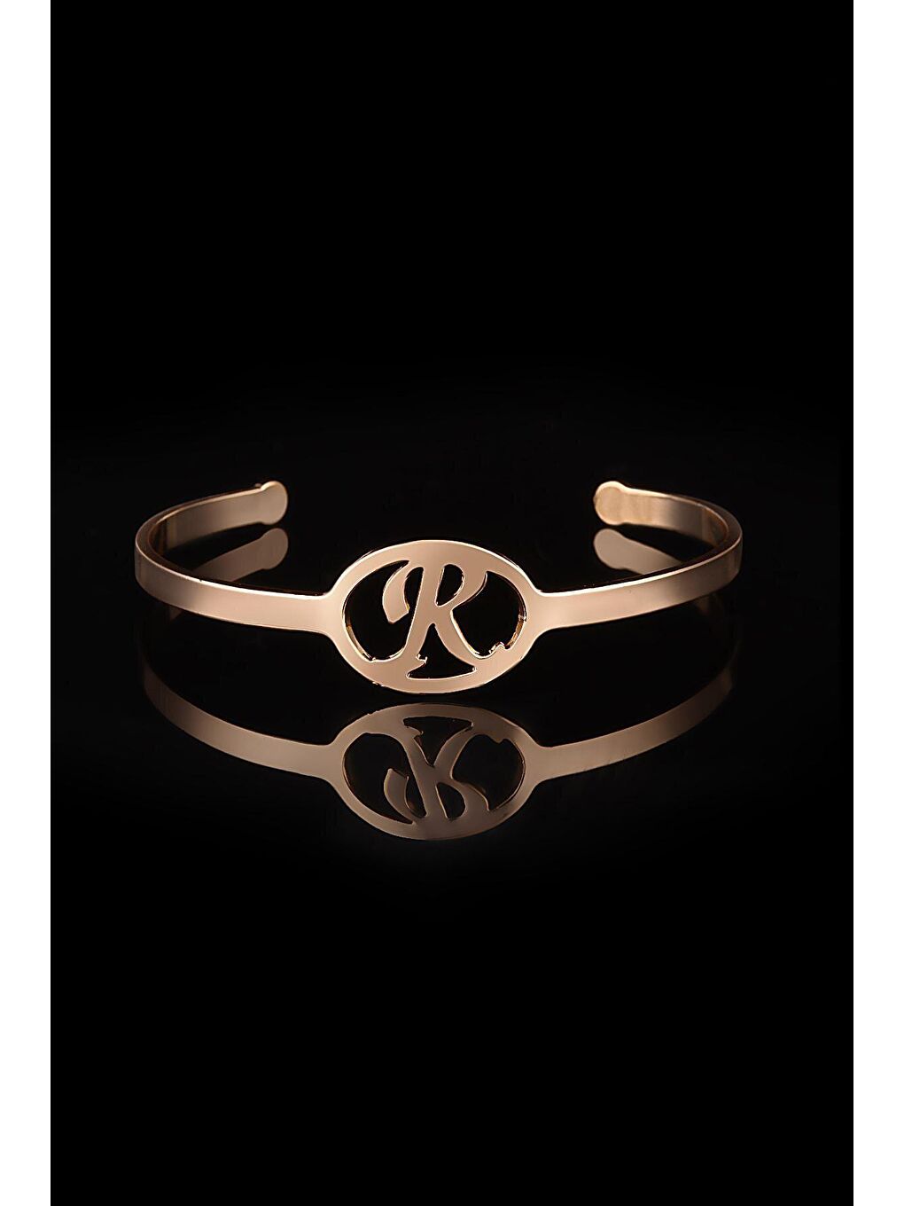 Pembe Çelik Gold Kadın R Harfli Kelepçe Bileklik