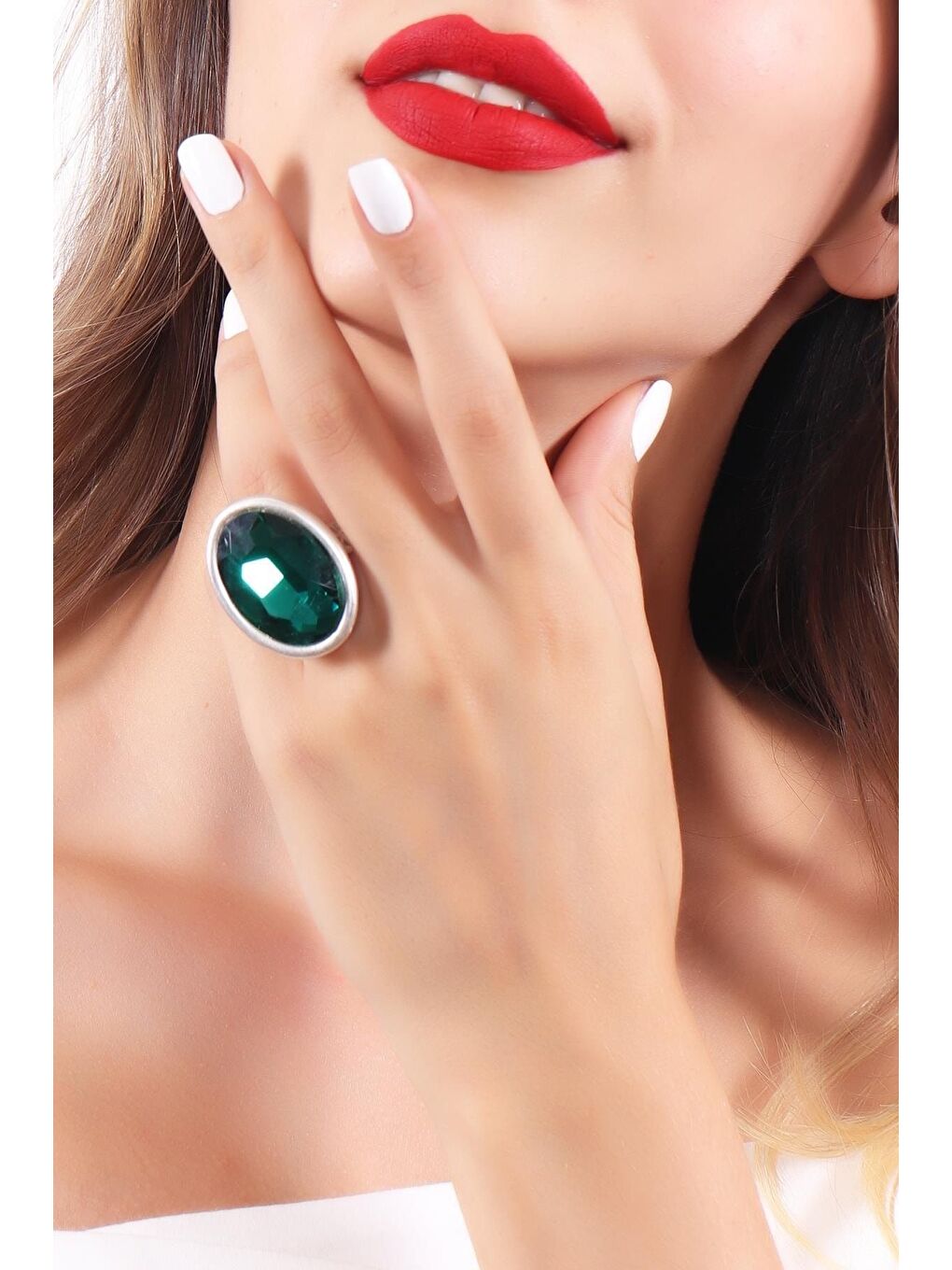 Gri Kadın Antik Gümüş Kaplama Taşlı Hürrem Yüzük-2