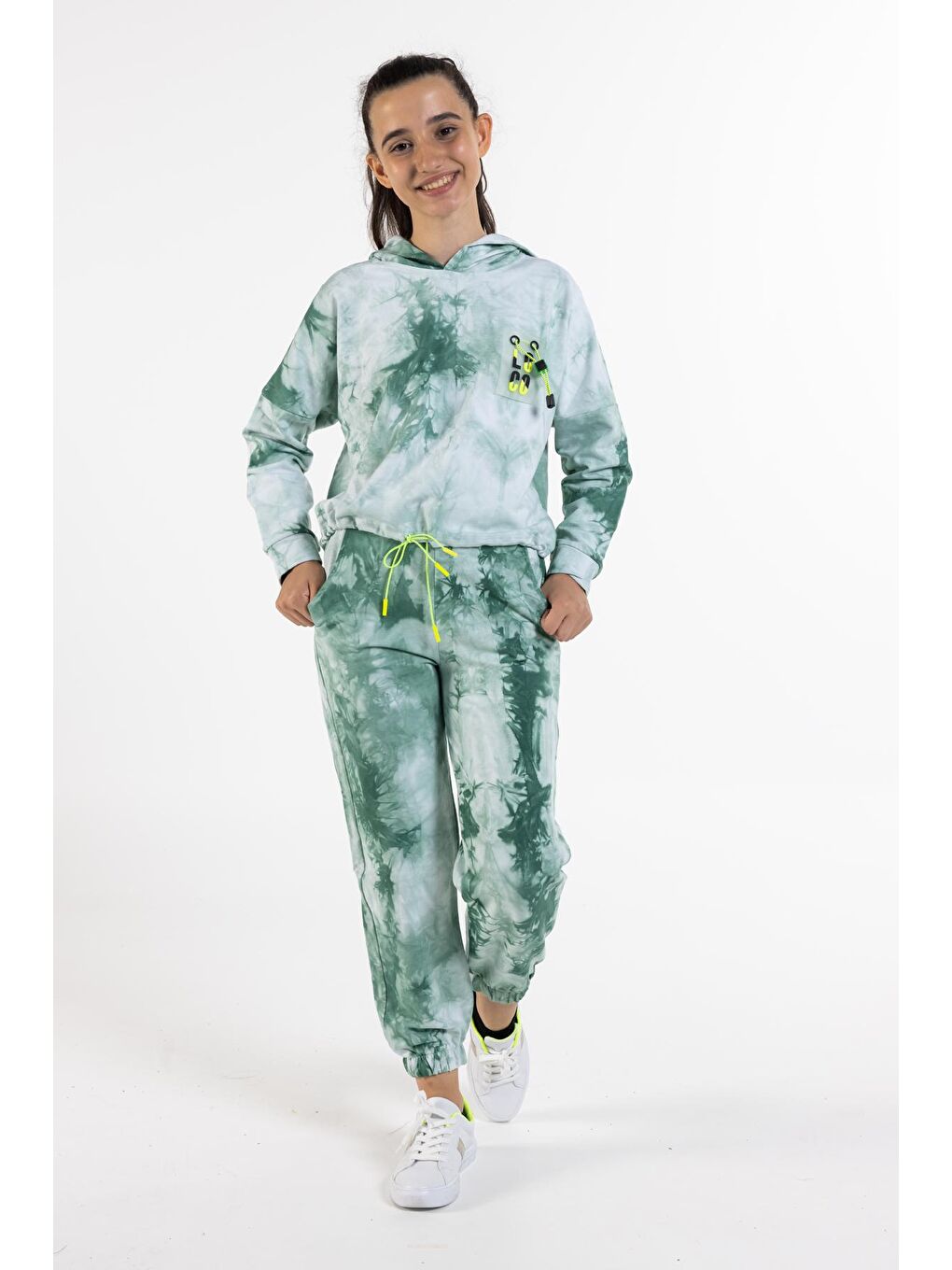 Yeşil Kız Çocuk Loco Baskılı Batik Eşofman Takımı 14120-2