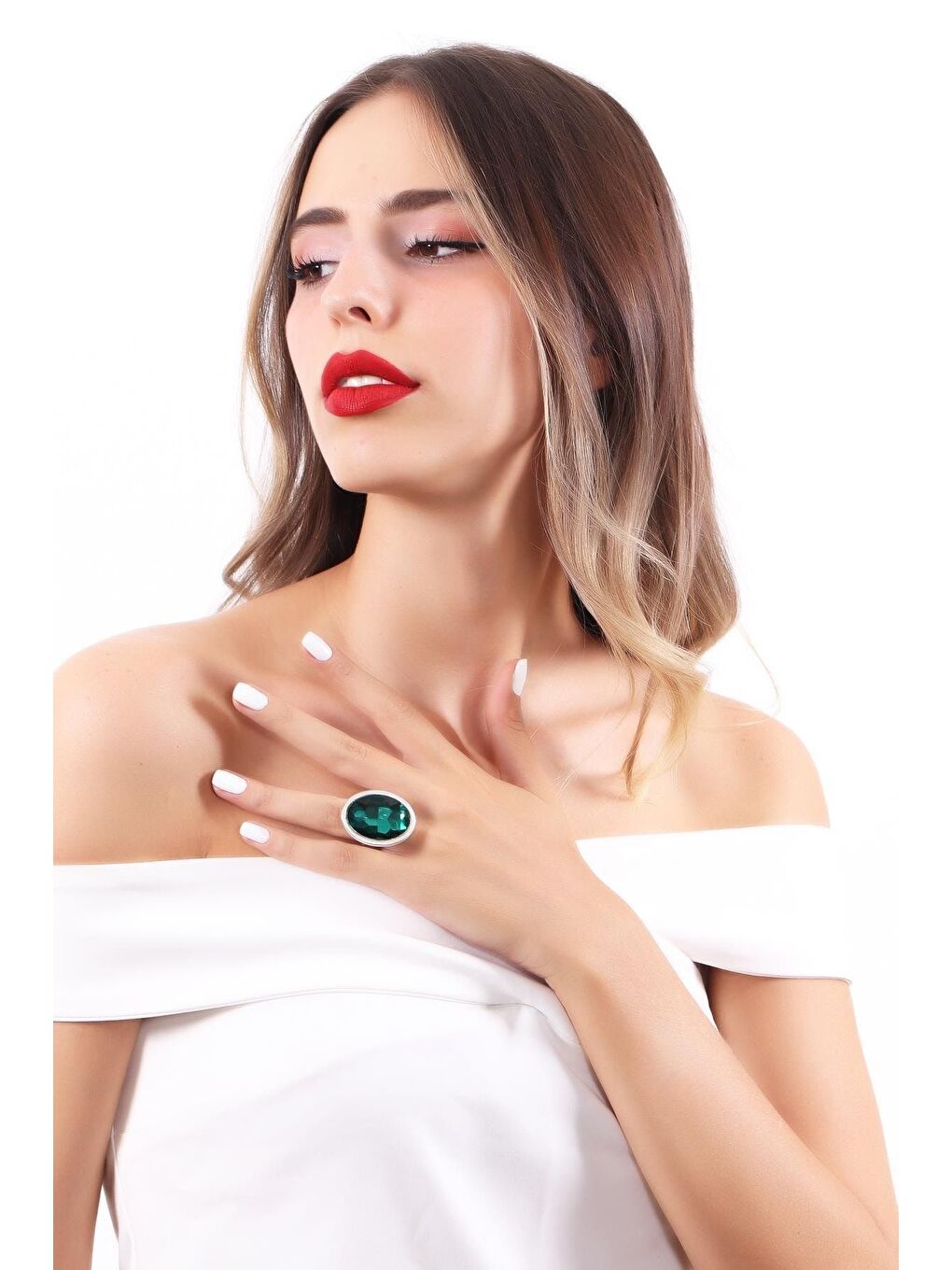 Gri Kadın Antik Gümüş Kaplama Taşlı Hürrem Yüzük-4