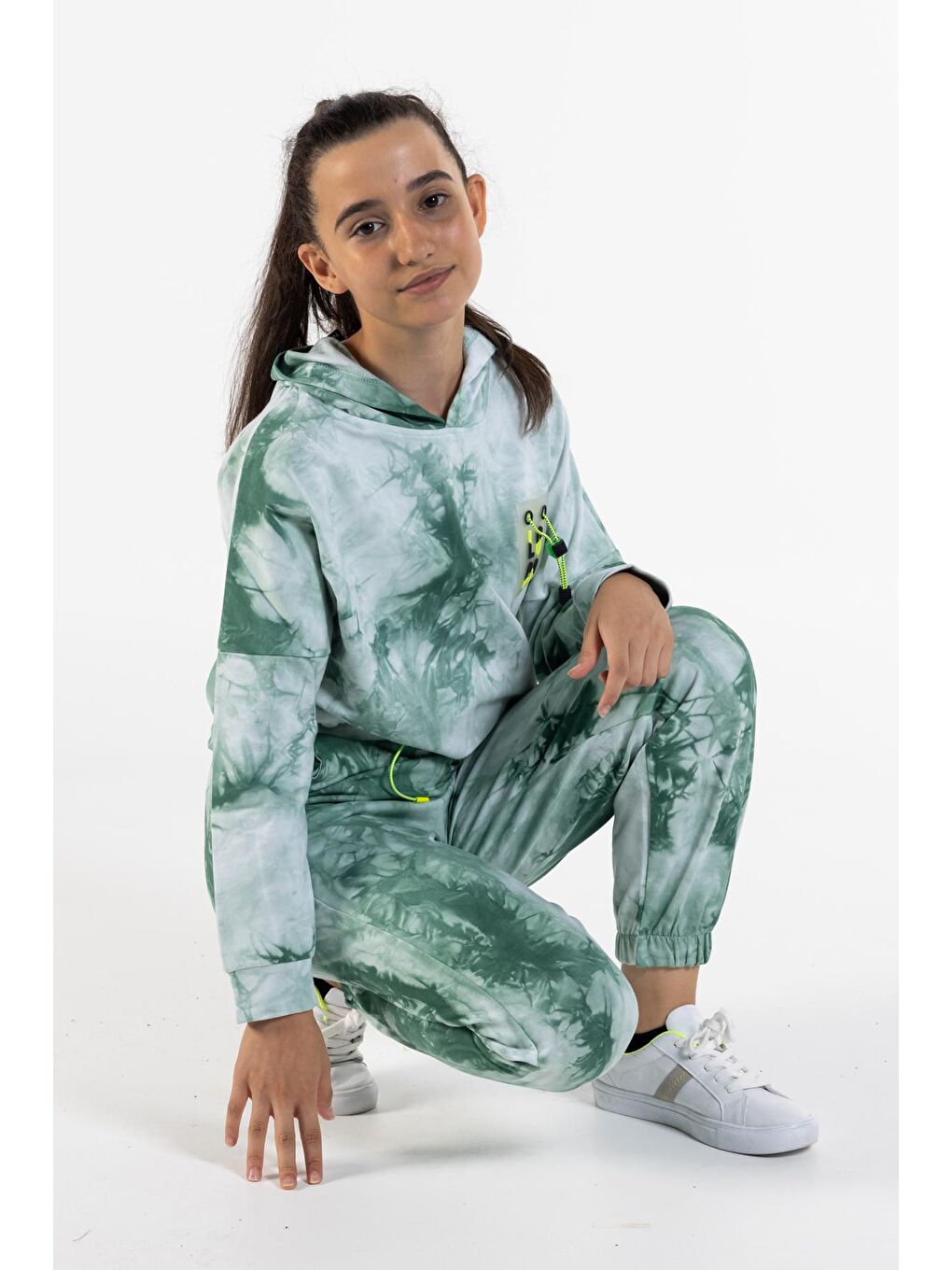 Yeşil Kız Çocuk Loco Baskılı Batik Eşofman Takımı 14120-3