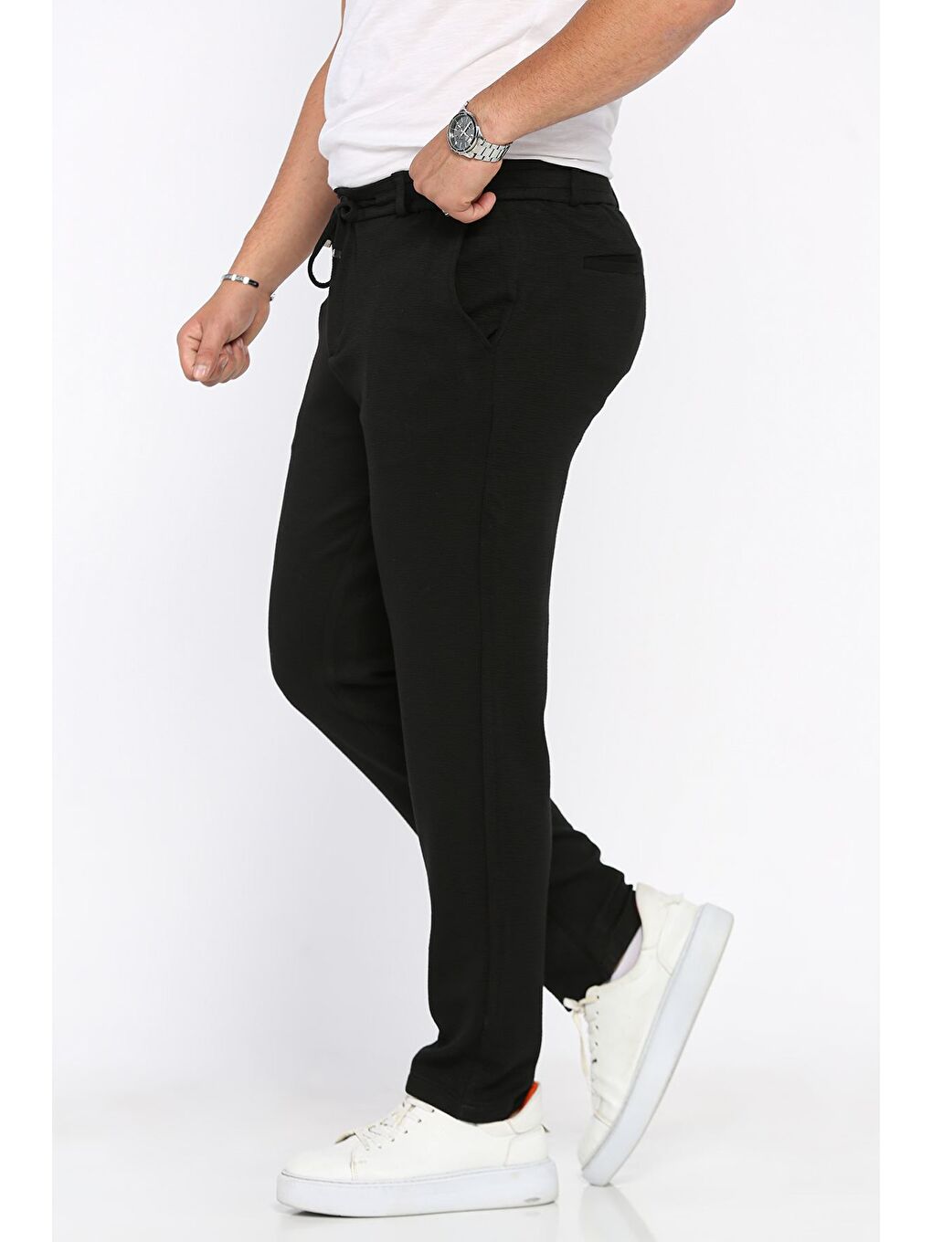 Siyah Bel Lastikli Jogger Pantolon-1