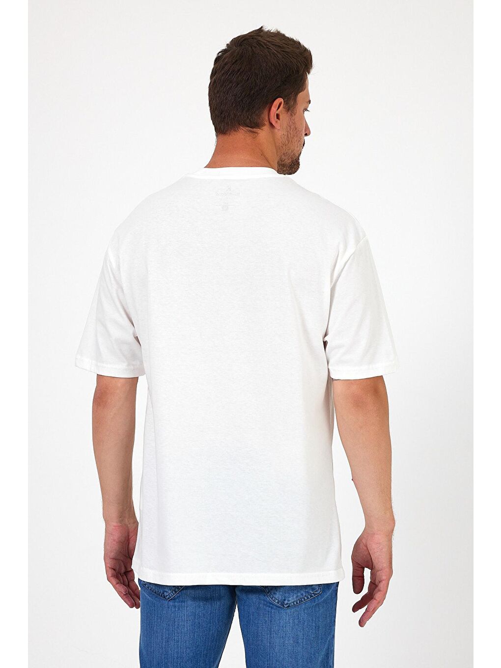 Beyaz Bisiklet Yaka Hawaıı Baskılı Erkek Tişört 7021-3