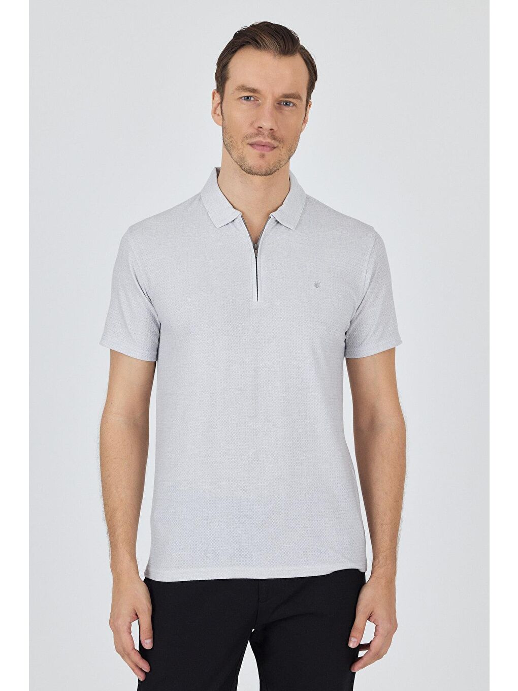 Gri Polo Yaka Kısa Kol Cepsiz Slim Fit Classic Tişört 1011250176