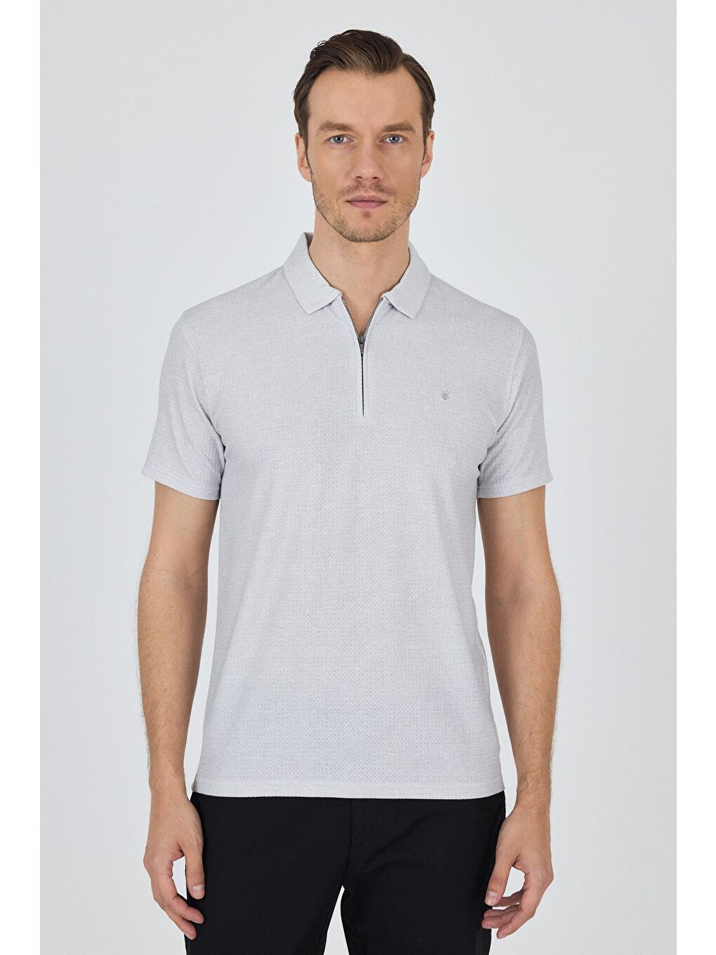 Gri Polo Yaka Kısa Kol Cepsiz Slim Fit Classic Tişört 1011250176-1