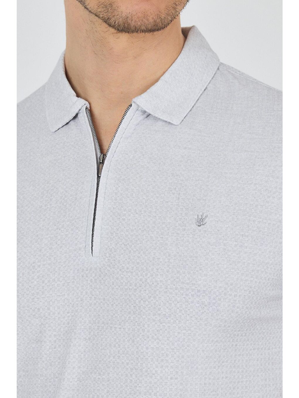 Gri Polo Yaka Kısa Kol Cepsiz Slim Fit Classic Tişört 1011250176-3