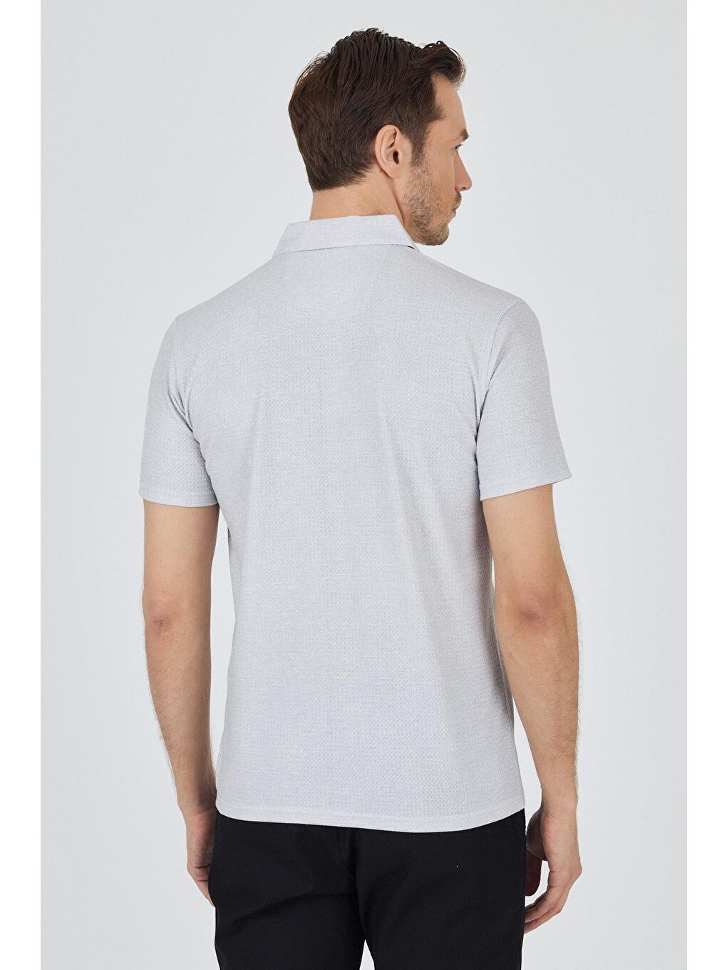 Gri Polo Yaka Kısa Kol Cepsiz Slim Fit Classic Tişört 1011250176-4
