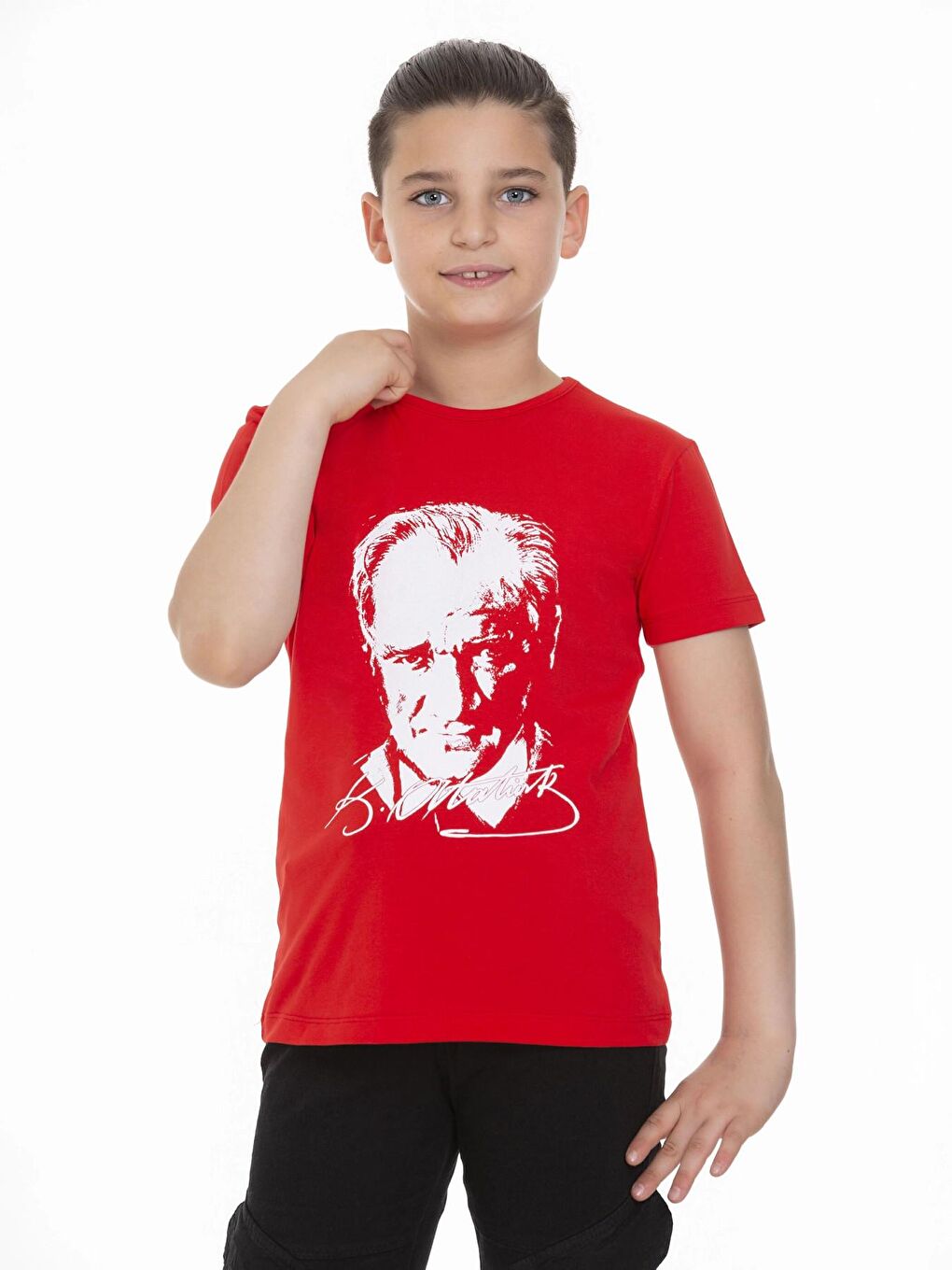 Kırmızı Atatürk Baskılı Tişört 9096-1