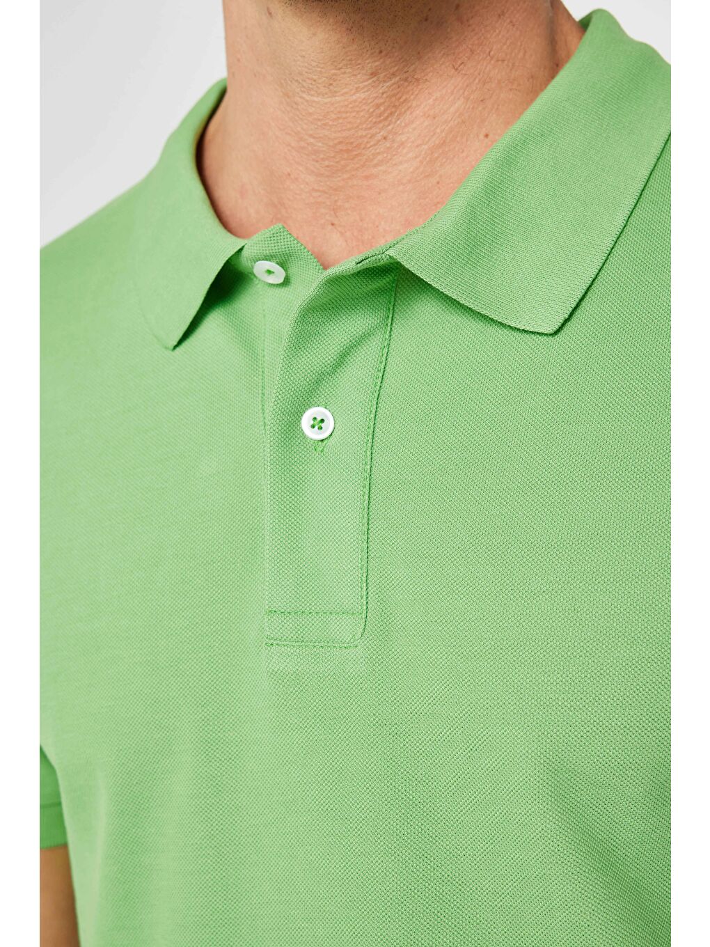 Erkek Slim Fit Dar Kesim %100 Pamuk Düz Pike Yeşil Polo Yaka Tişört-2