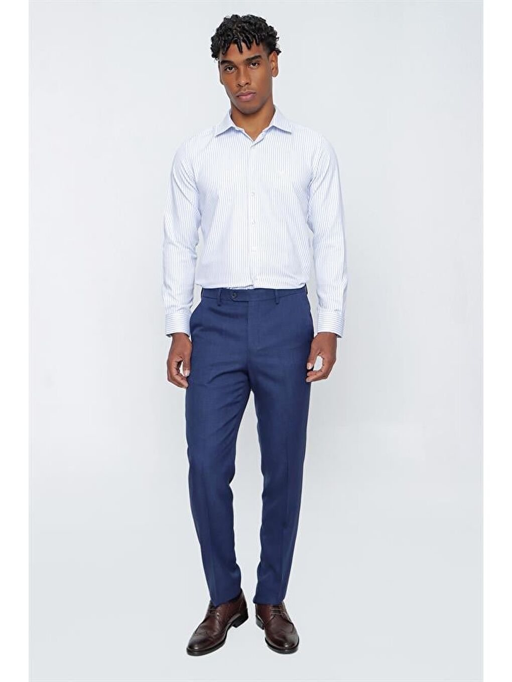 Lacivert Armürlü Comfort Fit Rahat Kesim Klasik Erkek Pantolon 1003225155-1