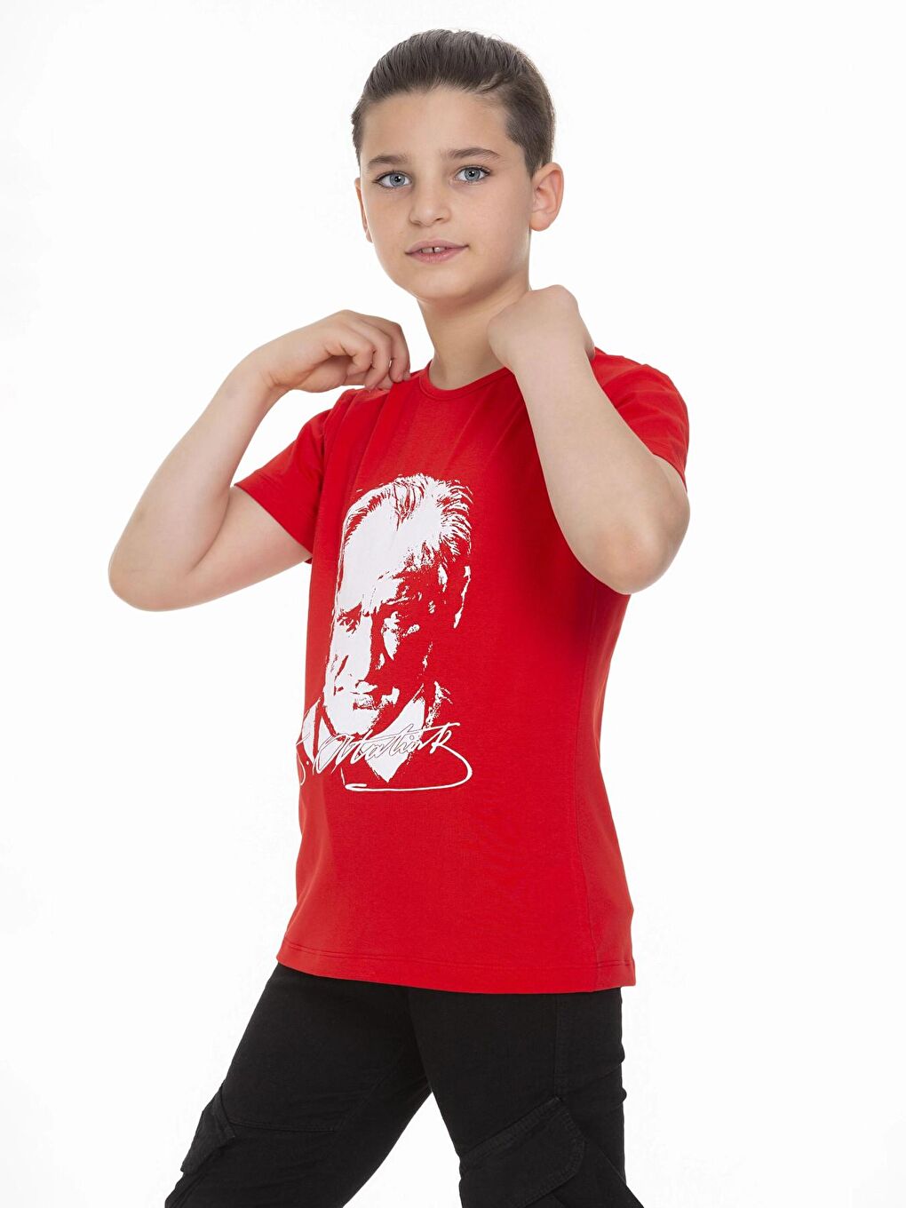 Kırmızı Atatürk Baskılı Tişört 9096-2