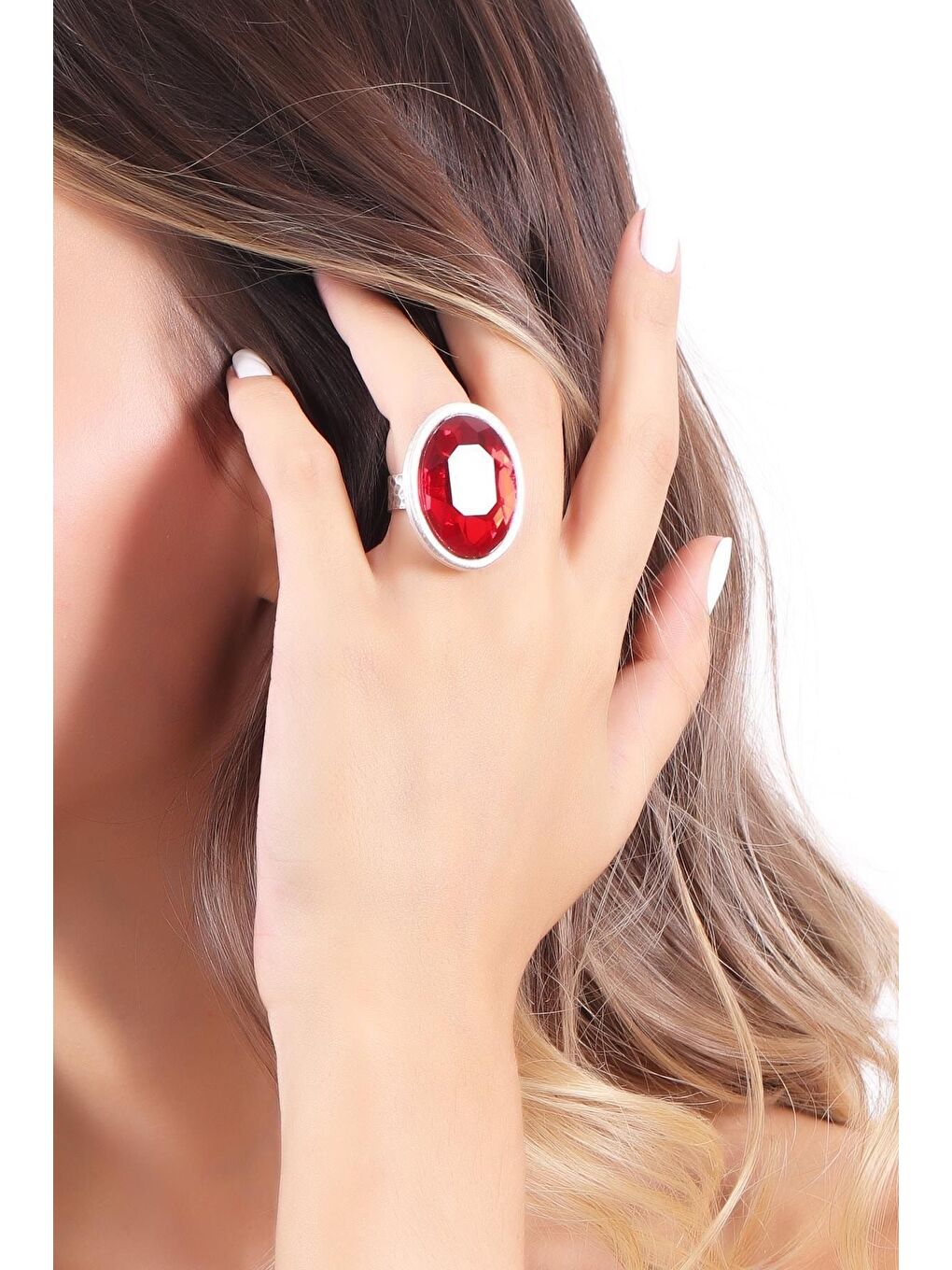 Kırmızı Kadın Antik Gümüş Kaplama Taşlı Hürrem Yüzük-2