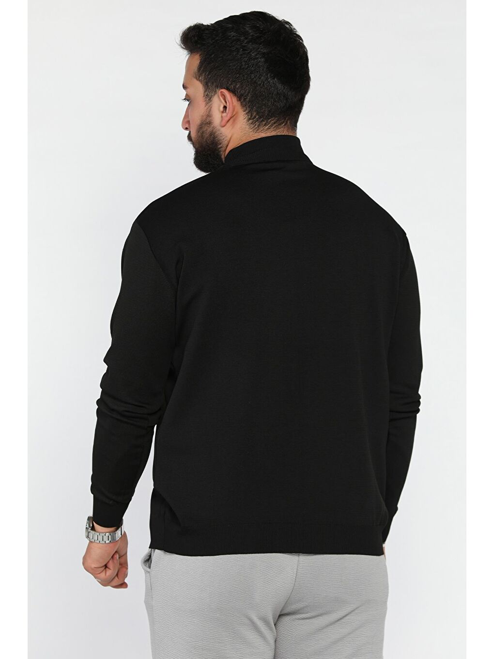 Siyah Erkek Dik Yaka Basic Triko Kazak-2