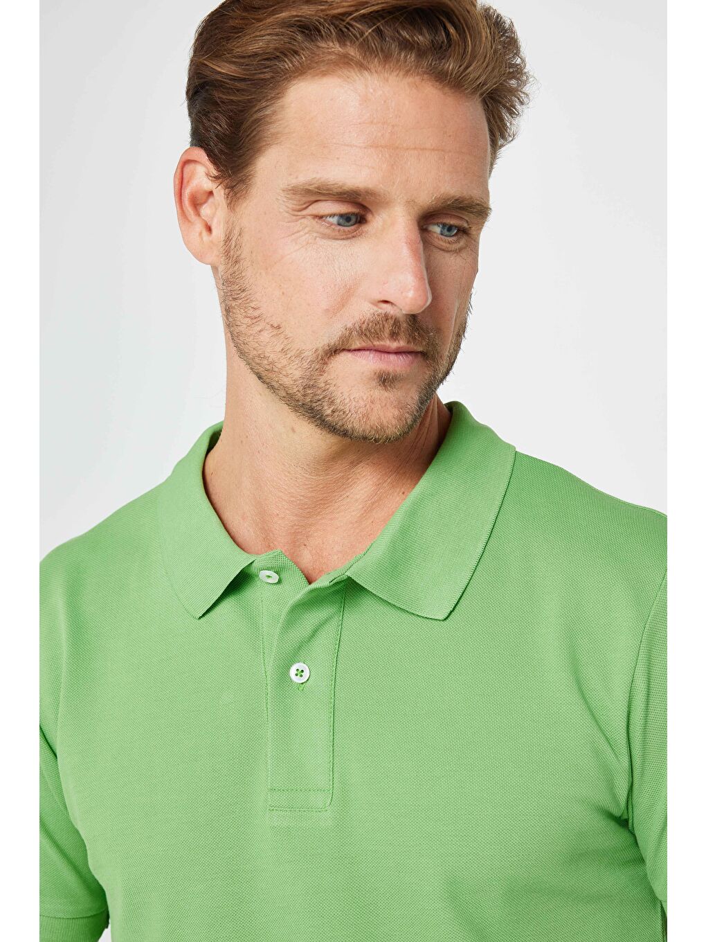 Erkek Slim Fit Dar Kesim %100 Pamuk Düz Pike Yeşil Polo Yaka Tişört-3