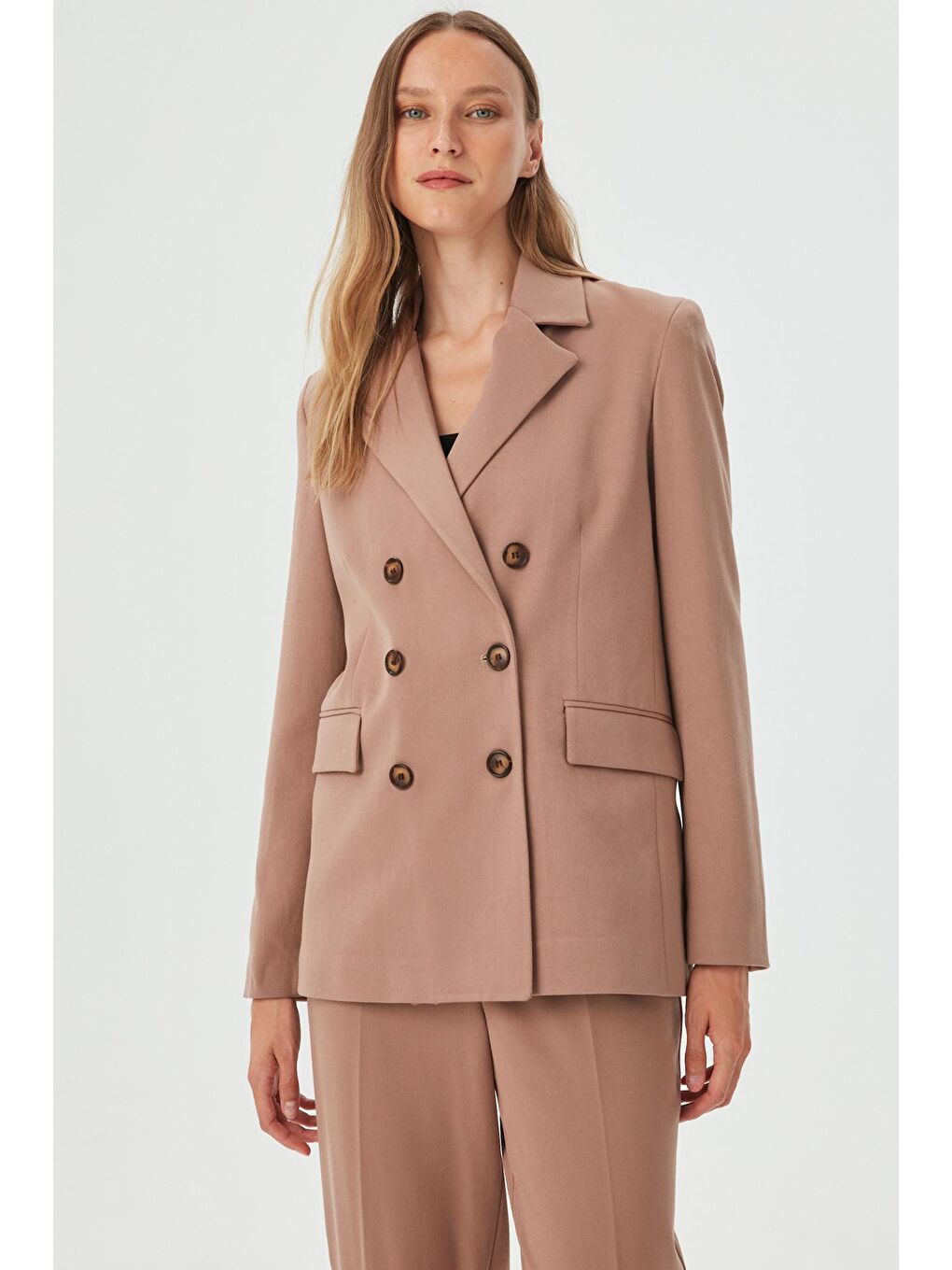 Bej Kadın Camel Düğme Deteylı Boyfriend Blazer Ceket-2