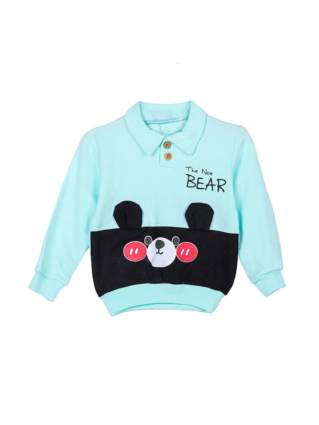 KİKO Turkuaz Bear Baskı Düğme Detaylı Erkek Bebek Sweatshirt Eşofman 2'Li Takım - 1