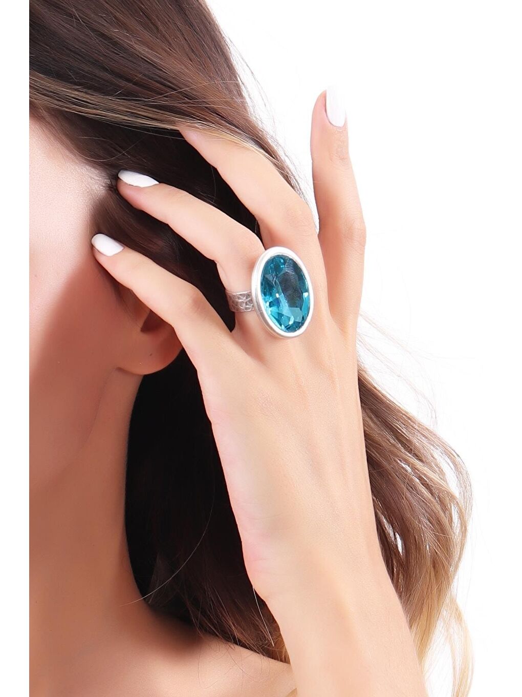 Gri Kadın Antik Gümüş Kaplama Taşlı Hürrem Yüzük-3