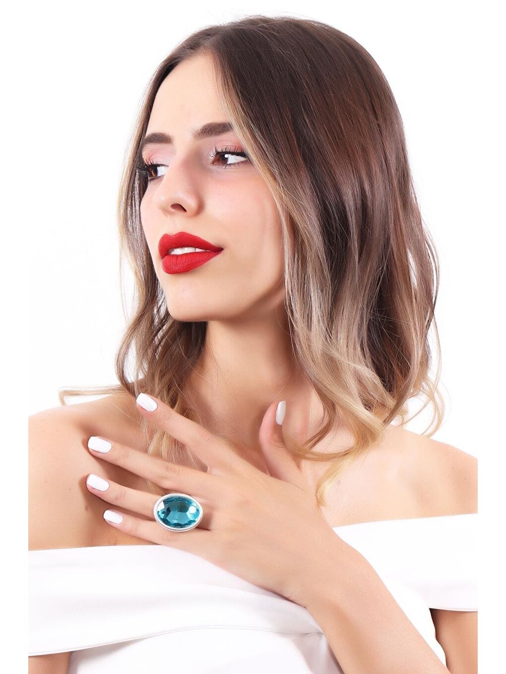 Gri Kadın Antik Gümüş Kaplama Taşlı Hürrem Yüzük-4