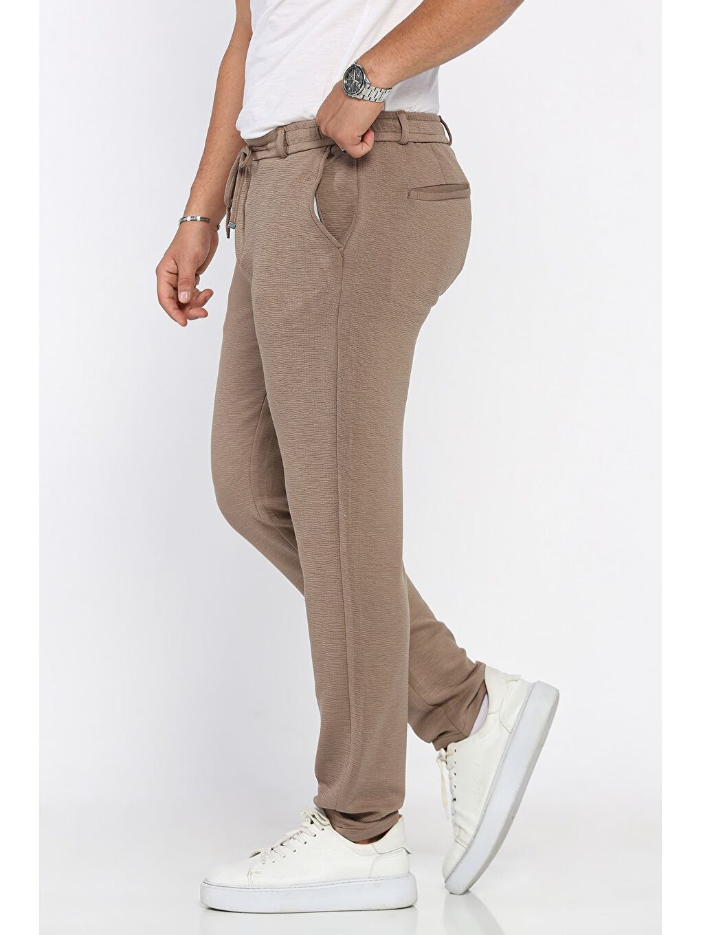 Bej Bel Lastikli Jogger Pantolon-1