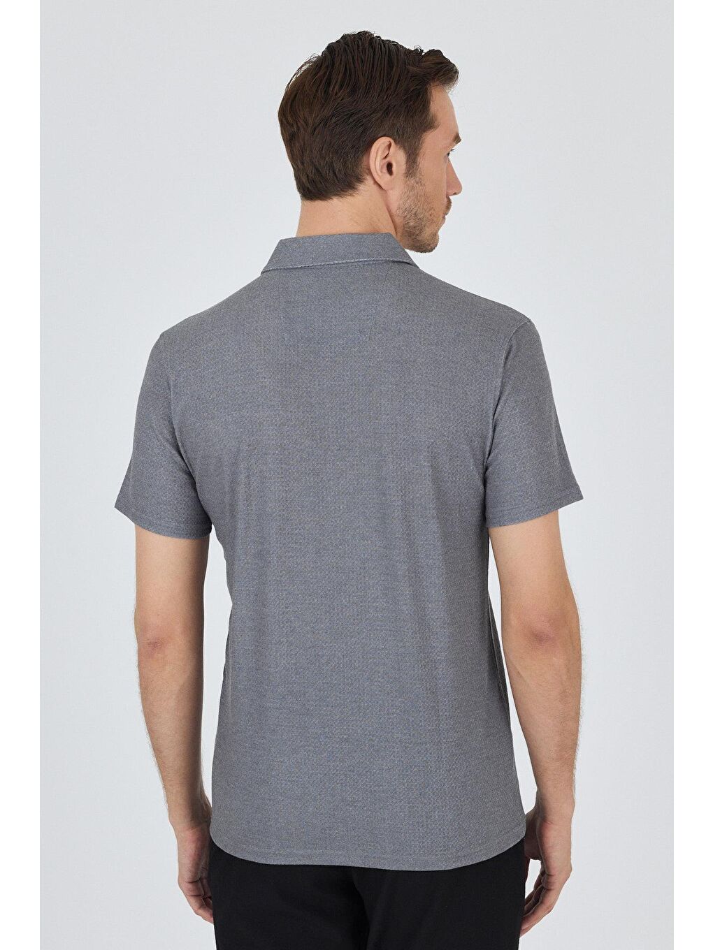 Koyu Antrasit Polo Yaka Kısa Kol Cepsiz Slim Fit Classic Tişört 1011250176-4