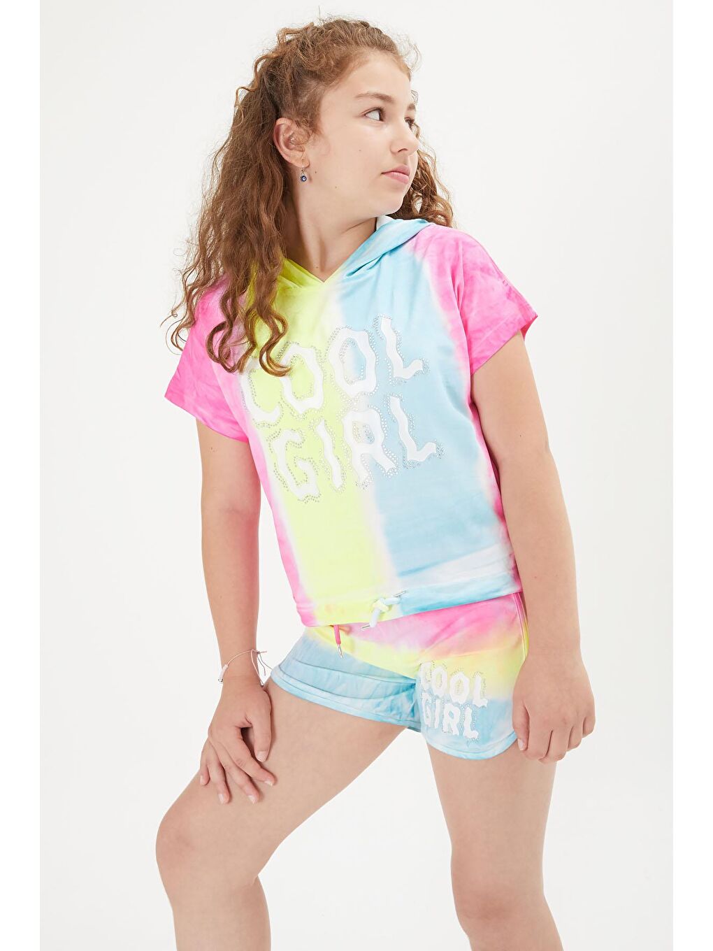 Mavi Kız Çocuk Cool Yazılı Kapüşonlu Takım 16057-1