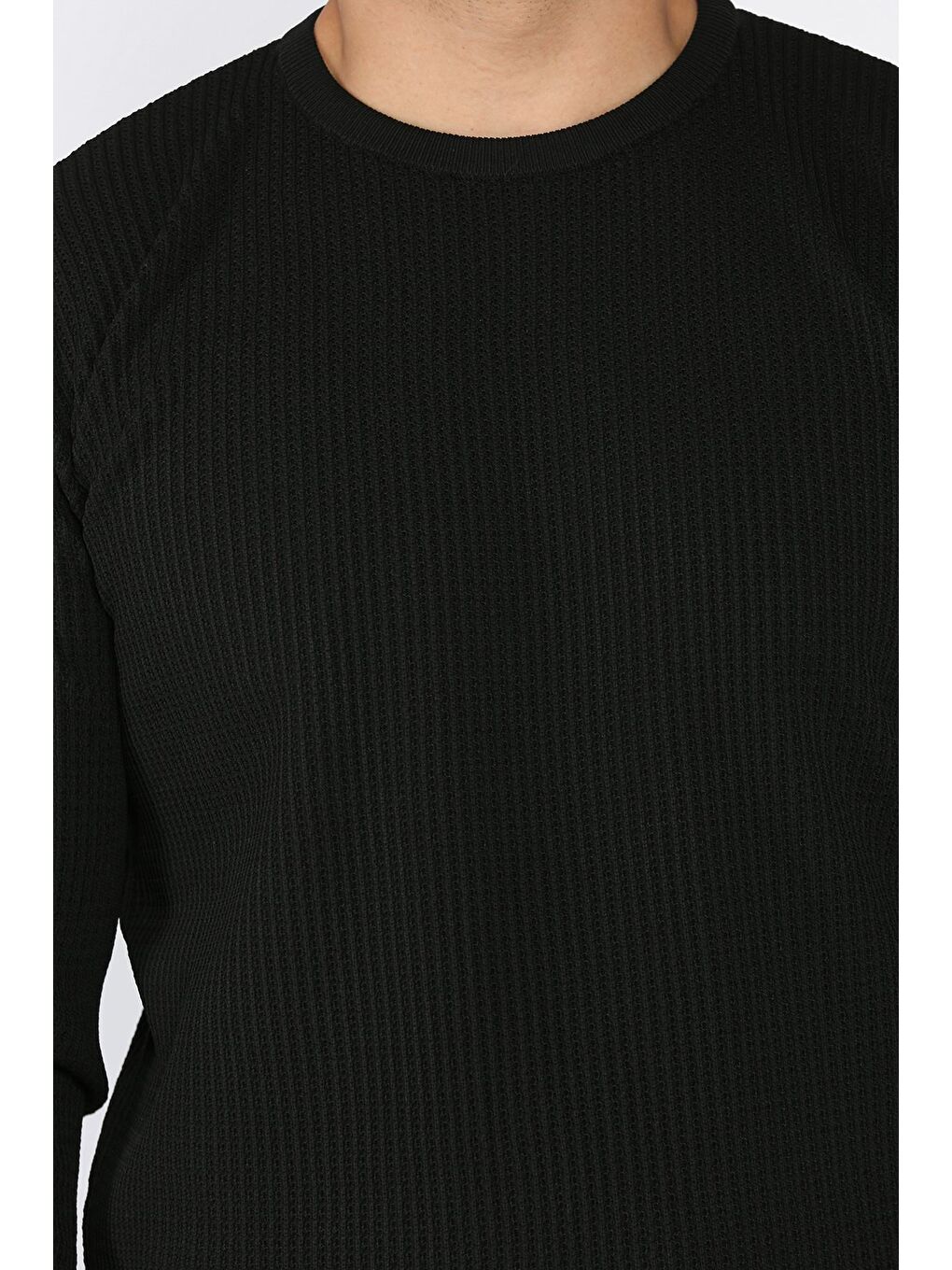 Siyah Erkek Bisiklet Yaka Örme Triko Kazak-3