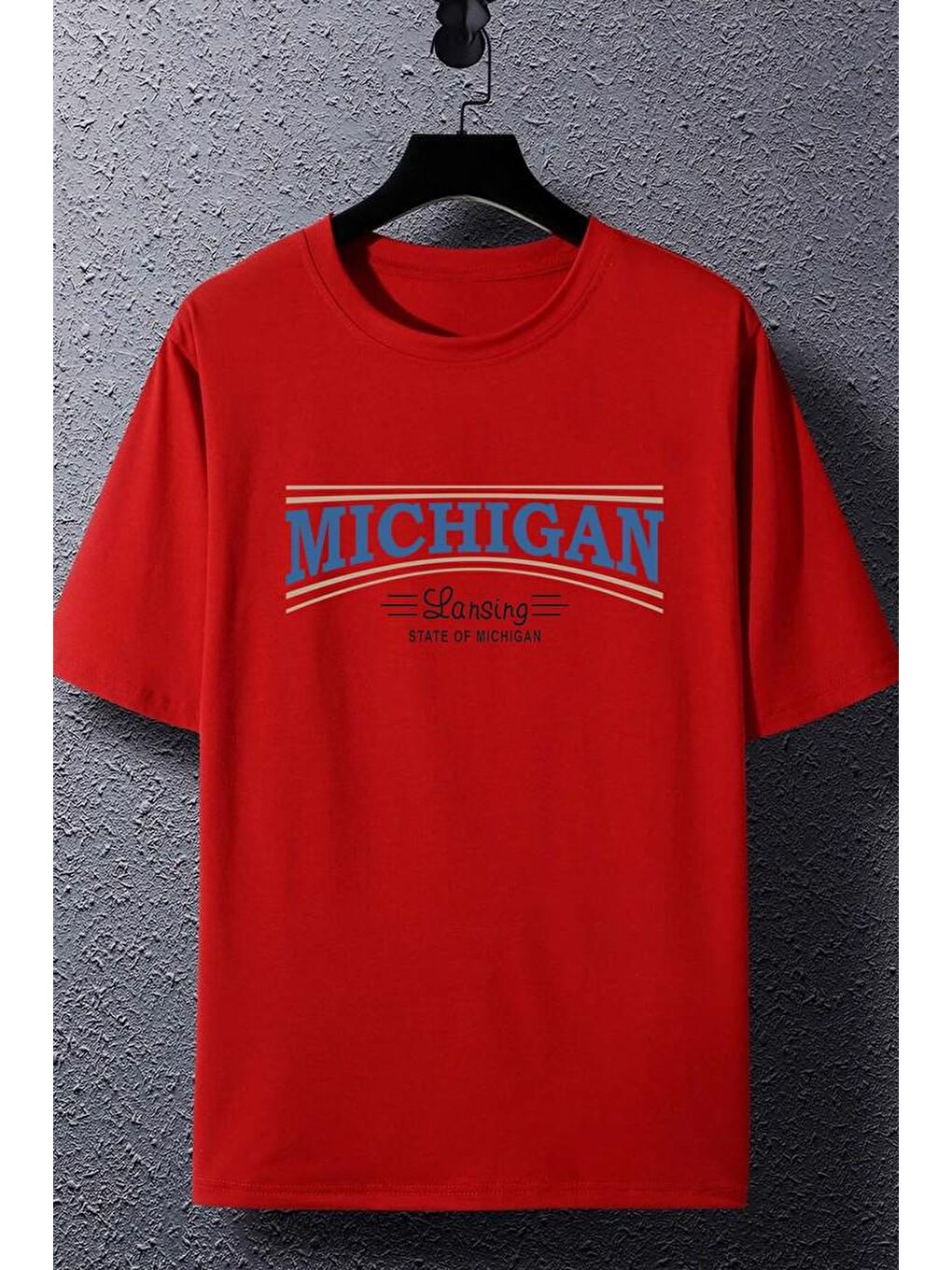 uyguntarz Kırmızı Unisex State Of Michigan Baskılı T-shirt