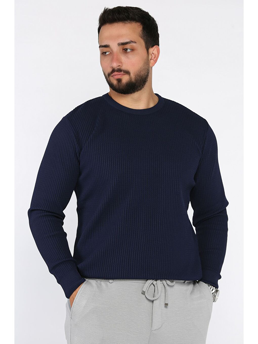 Lacivert Erkek Bisiklet Yaka Örme Triko Kazak