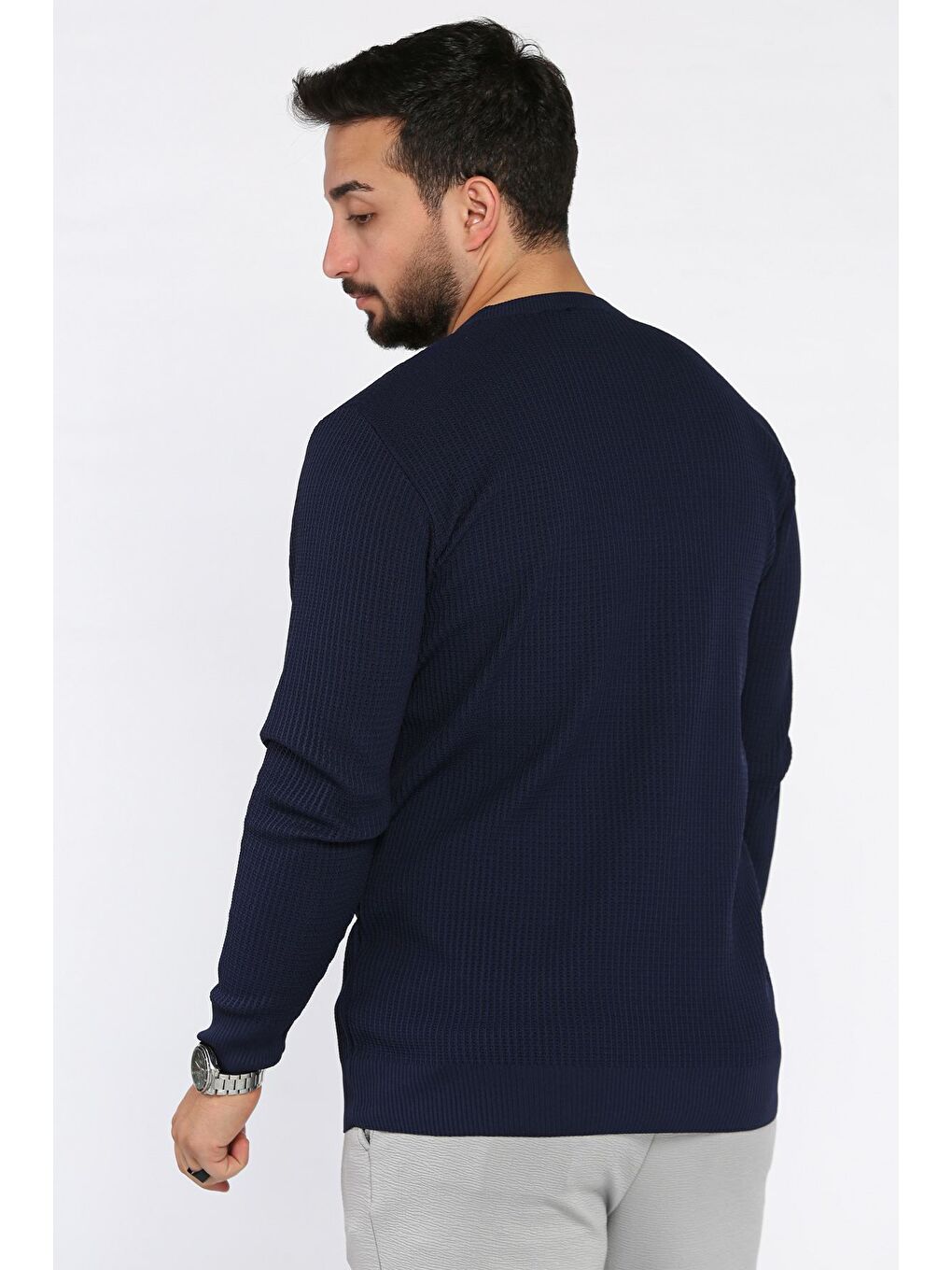 Lacivert Erkek Bisiklet Yaka Örme Triko Kazak-2