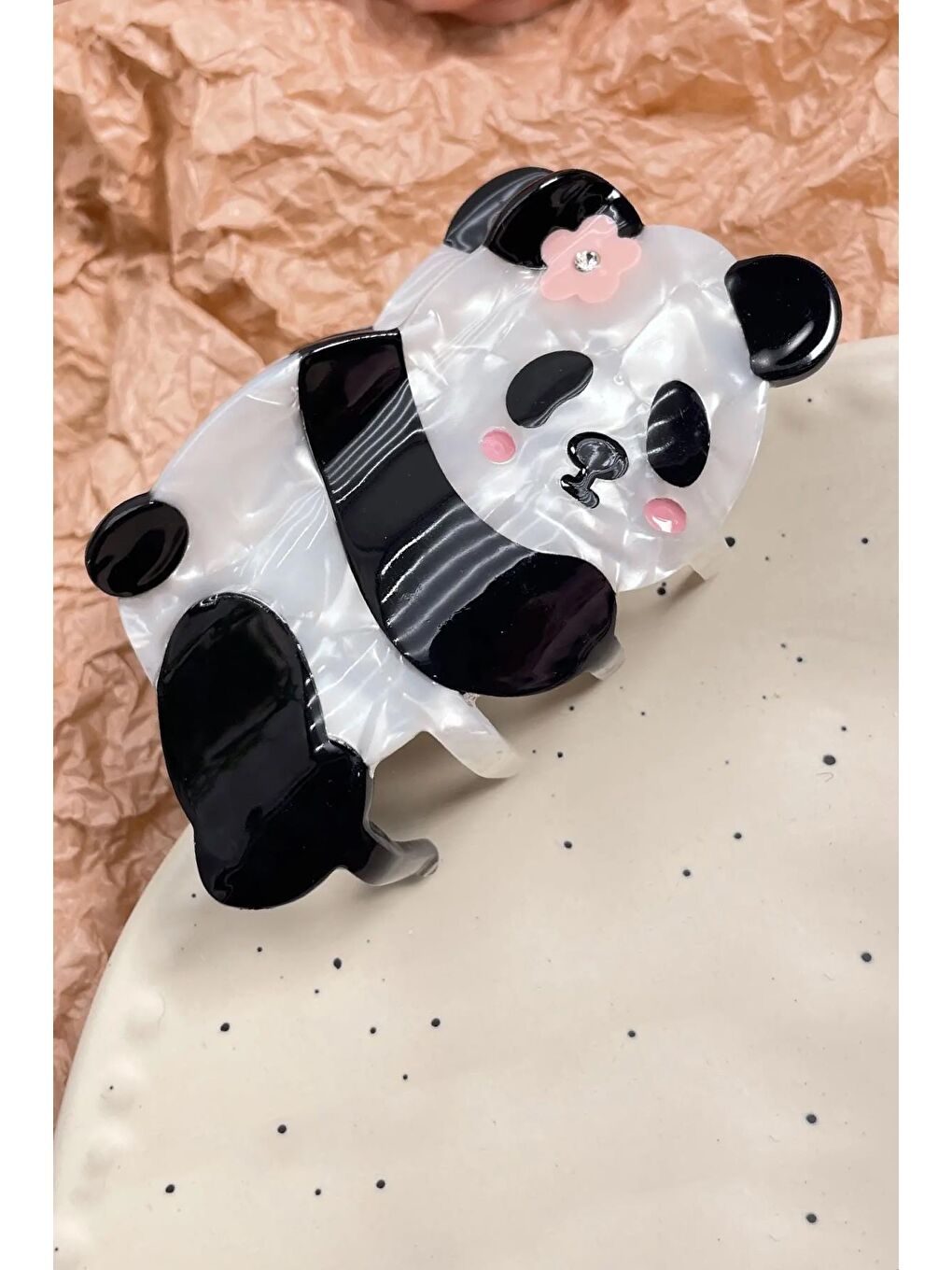 Siyah Tatlı Ayı Panda Asetat Mandal Toka-1