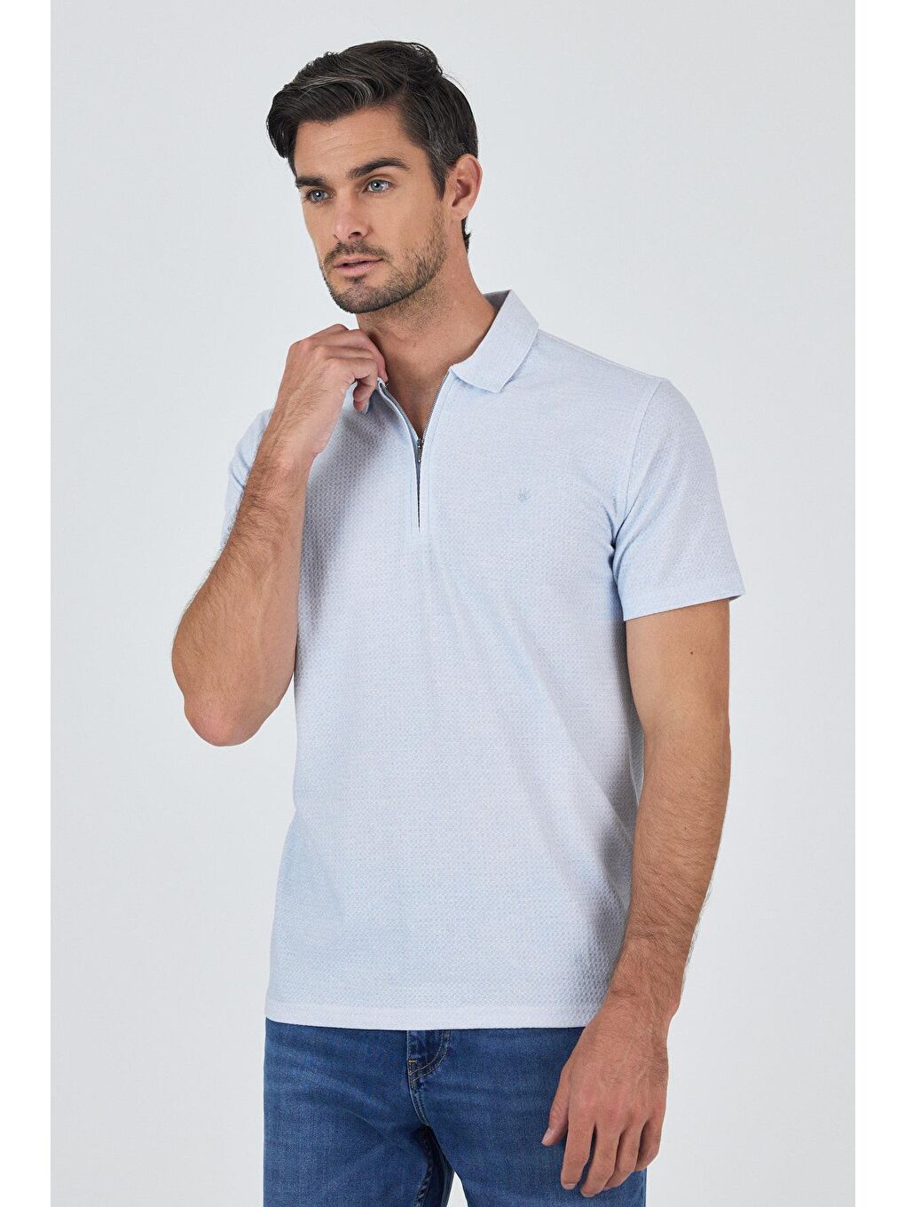 Koyu Mavi Polo Yaka Kısa Kol Cepsiz Slim Fit Classic Tişört 1011250176