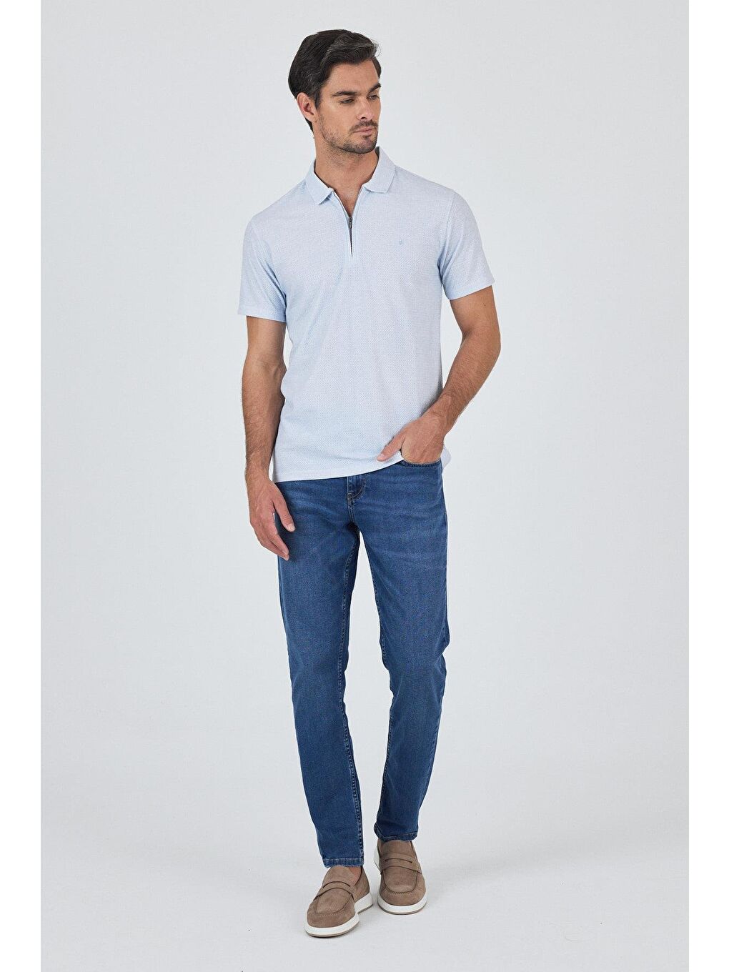 Koyu Mavi Polo Yaka Kısa Kol Cepsiz Slim Fit Classic Tişört 1011250176-1