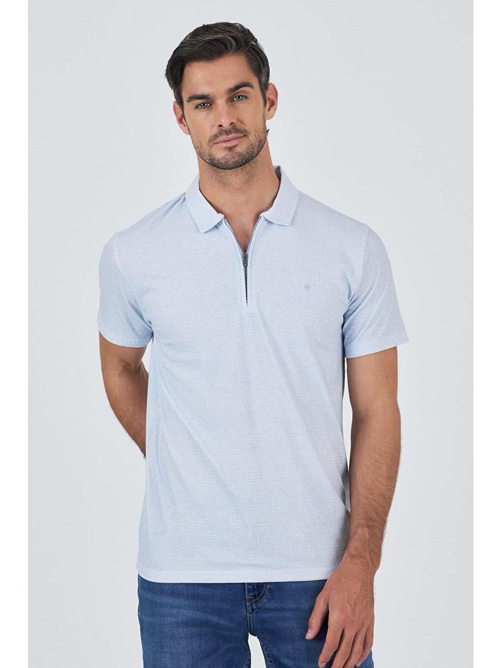 Koyu Mavi Polo Yaka Kısa Kol Cepsiz Slim Fit Classic Tişört 1011250176-2