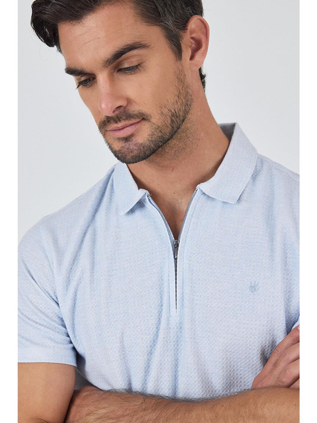 Koyu Mavi Polo Yaka Kısa Kol Cepsiz Slim Fit Classic Tişört 1011250176-3