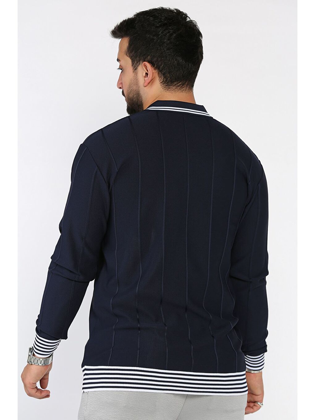 Lacivert Erkek Yarım Fermuarlı Polo Yaka Triko Kazak-2