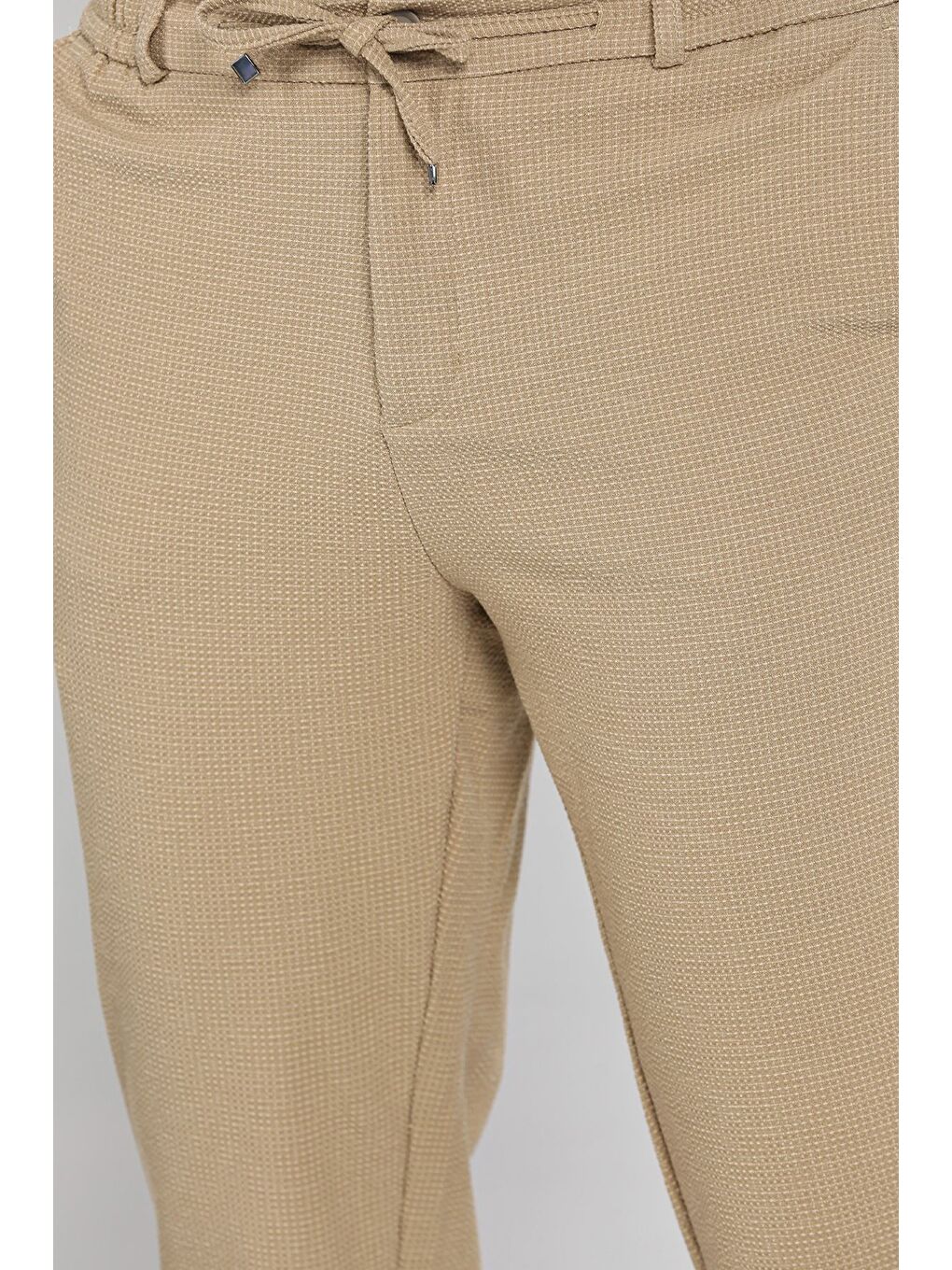 Bej Bel Lastikli Kendinden Desenli Jogger Pantolon-3