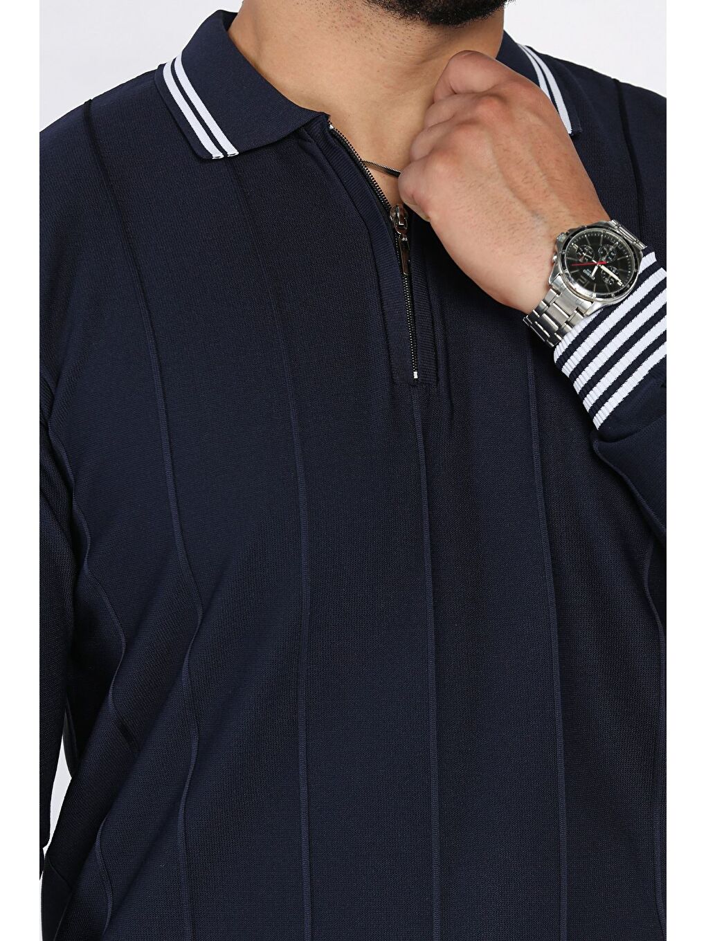 Lacivert Erkek Yarım Fermuarlı Polo Yaka Triko Kazak-3