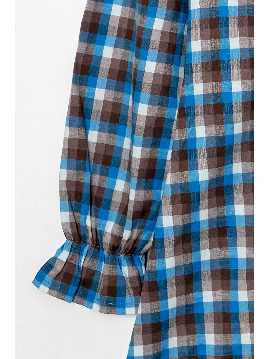 Lacivert Kız Çocuk Broş Nakış Detaylı Ekose Desenli Elbise P1001-2