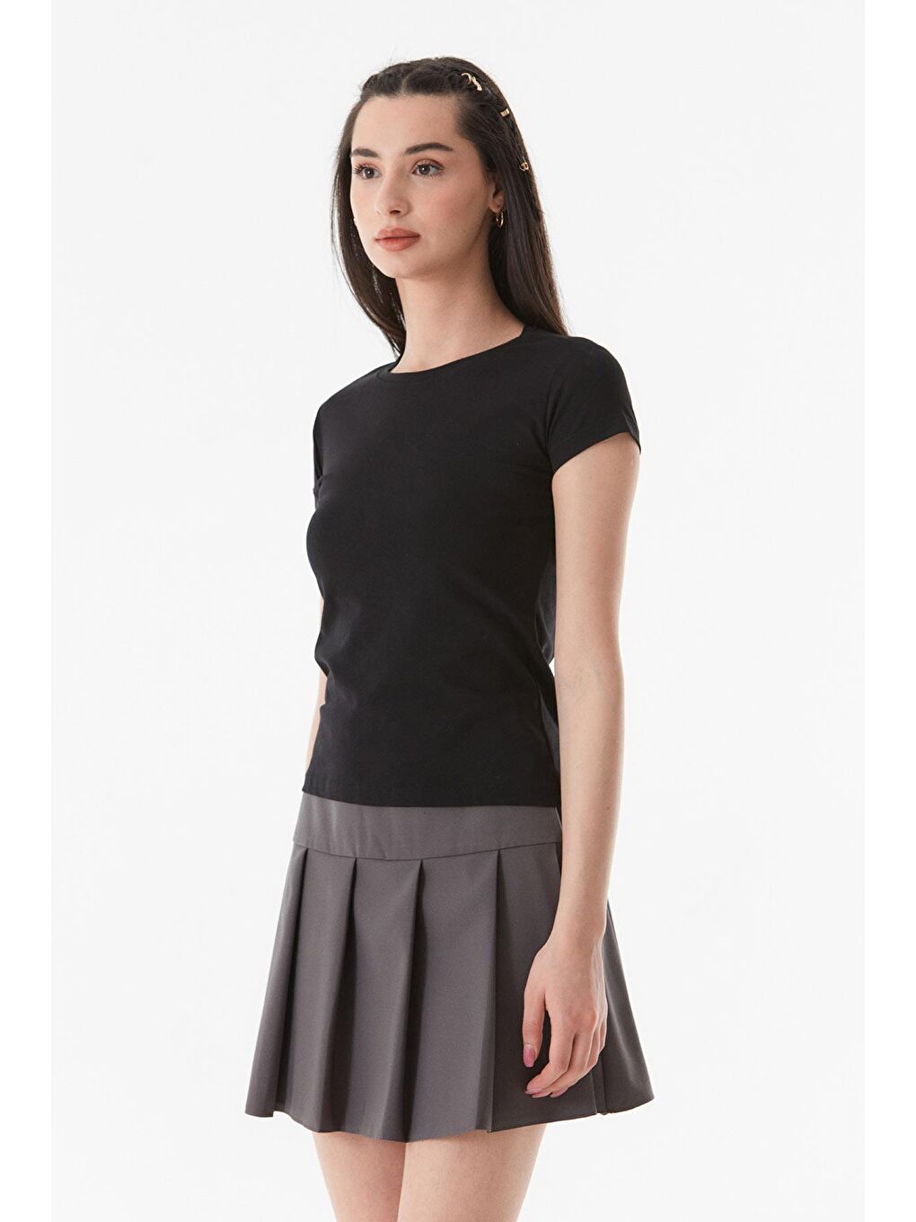 Siyah Basic Bisiklet Yaka Tişört-3