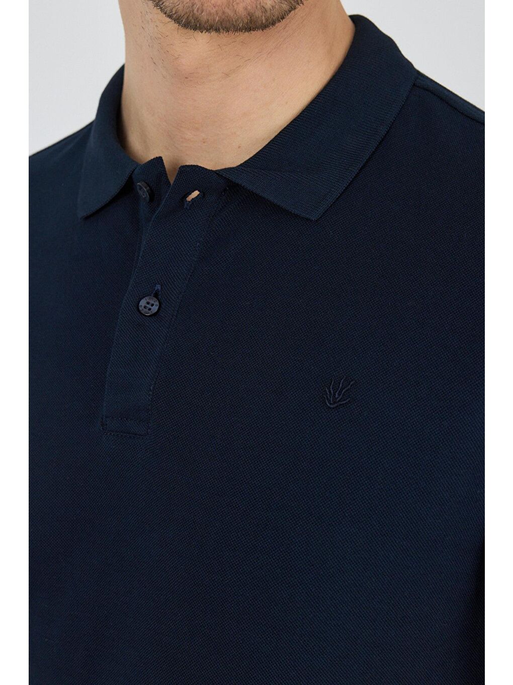 Koyu Lacivert Polo Yaka Kısa Kol Cepsiz Slim Fit Classic Pamuklu Tişört 1011250177-3