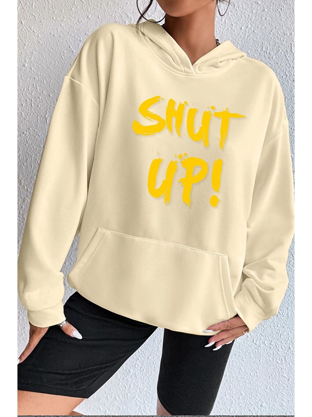 uyguntarz Bej Unisex Shut Up Baskılı Sweatshirt