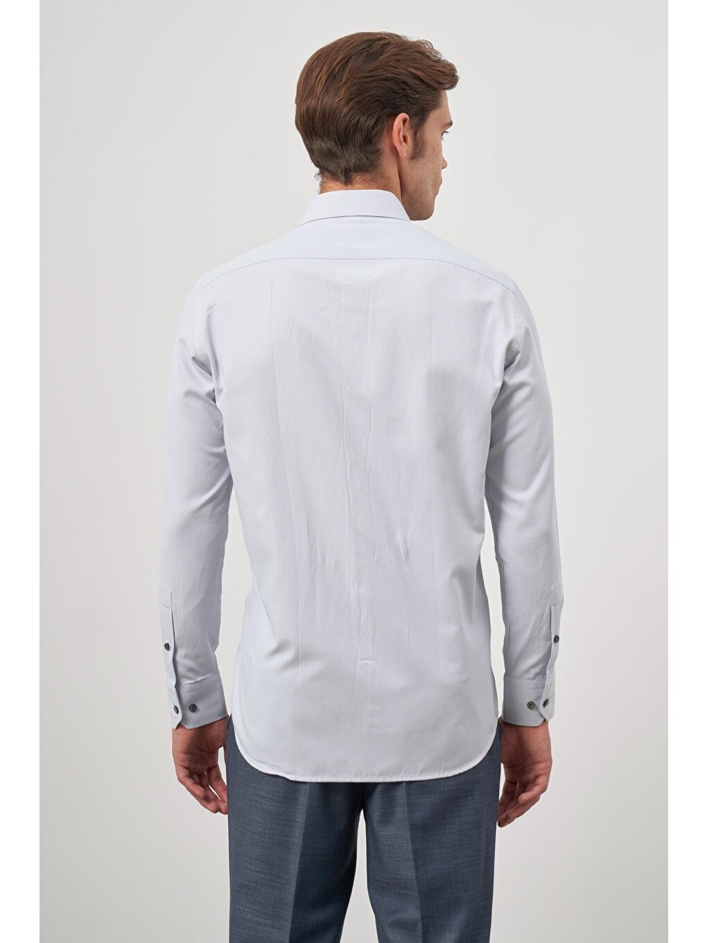 Gri Uzun Kol Kendinden Desenli Armürlü 041 Sert Yaka Classic Comfort Fit Gömlek 1004245154-6