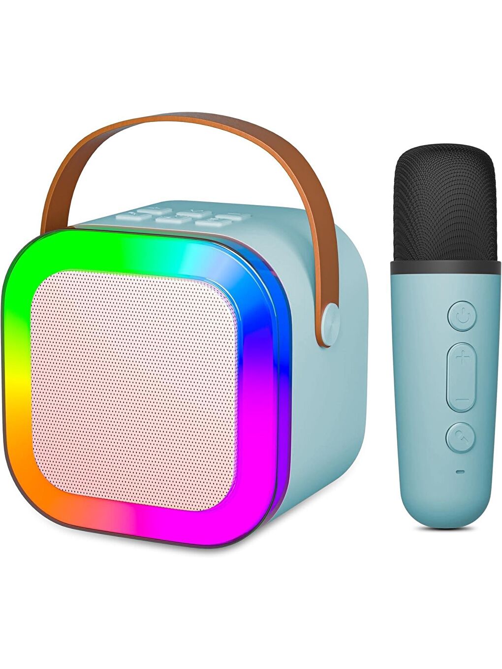 Technow Beyaz-Açık Gri Colorful Karaoke Sound System K12 Kablosuz Mikrofonlu Taşınabilir Müzik Kutusu - 1