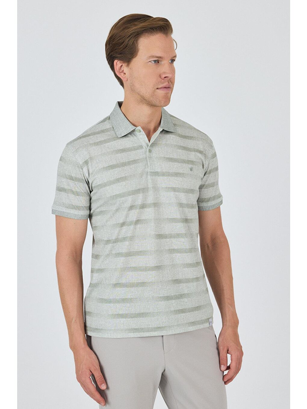 Haki Kısa Kol Baskılı Pike Polo Yaka Cepsiz Slim Fit Tişört 1011250170