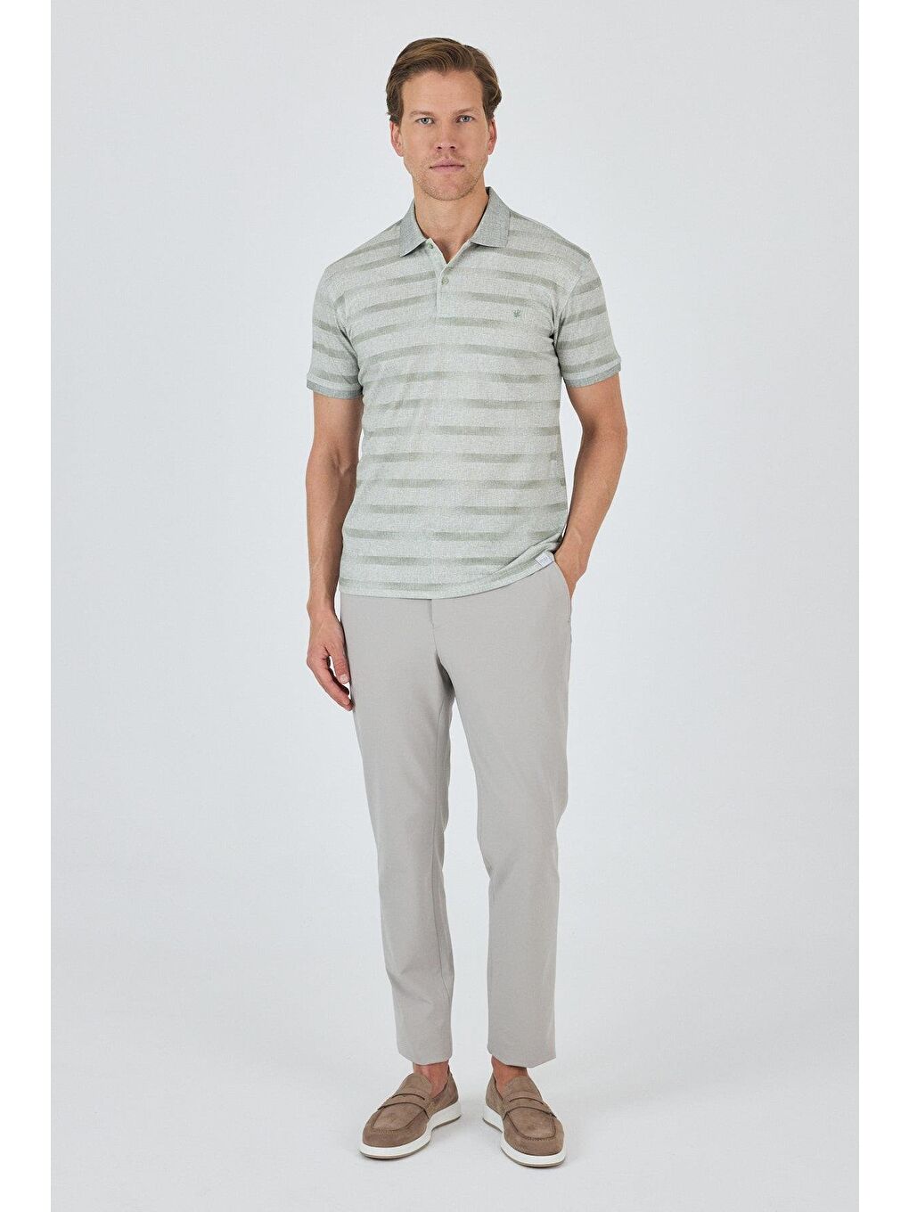 Haki Kısa Kol Baskılı Pike Polo Yaka Cepsiz Slim Fit Tişört 1011250170-1