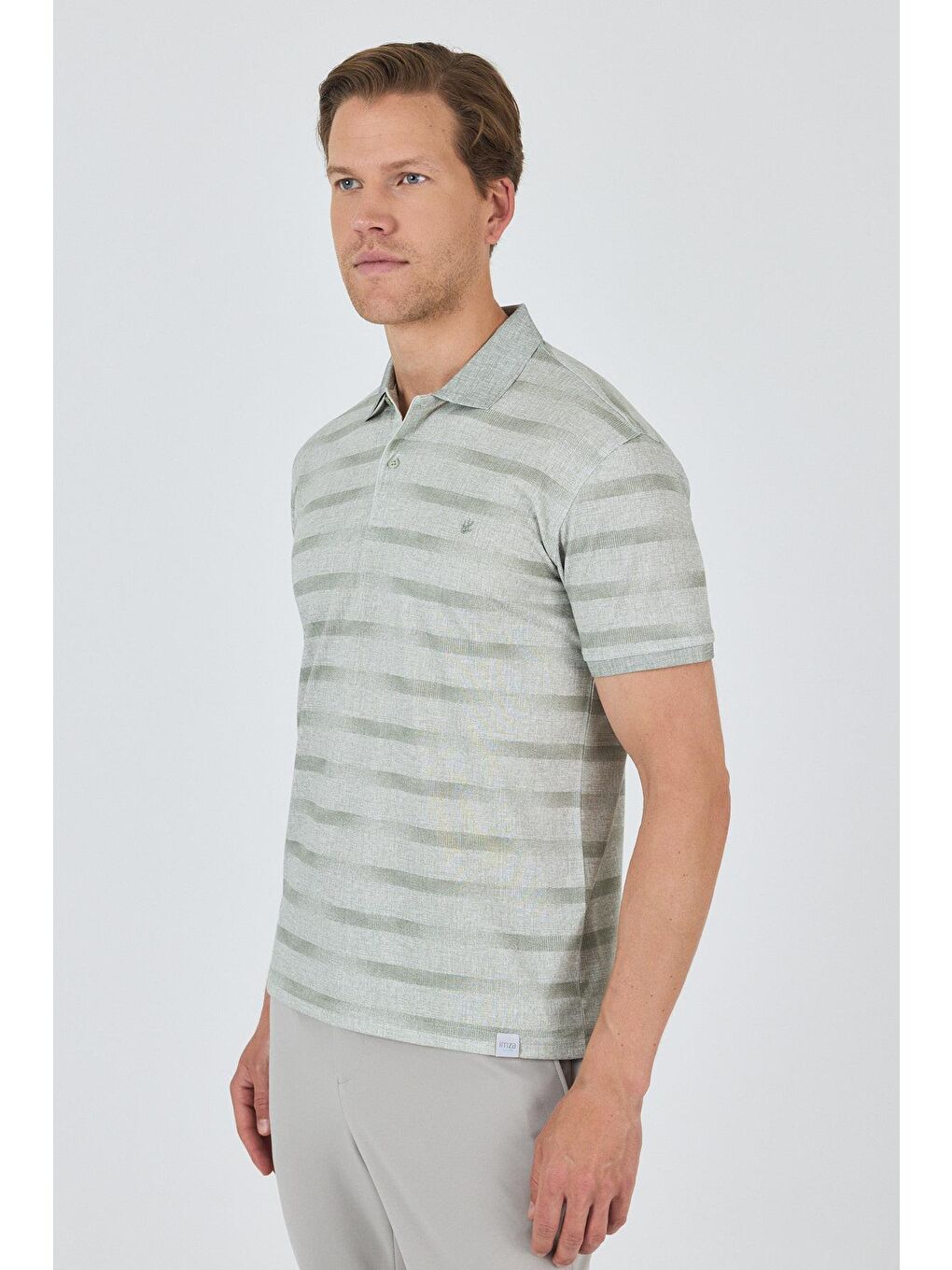 Haki Kısa Kol Baskılı Pike Polo Yaka Cepsiz Slim Fit Tişört 1011250170-2