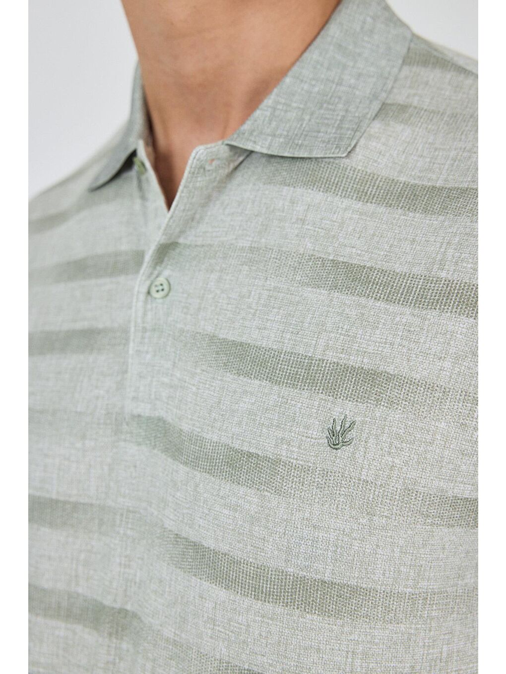 Haki Kısa Kol Baskılı Pike Polo Yaka Cepsiz Slim Fit Tişört 1011250170-3