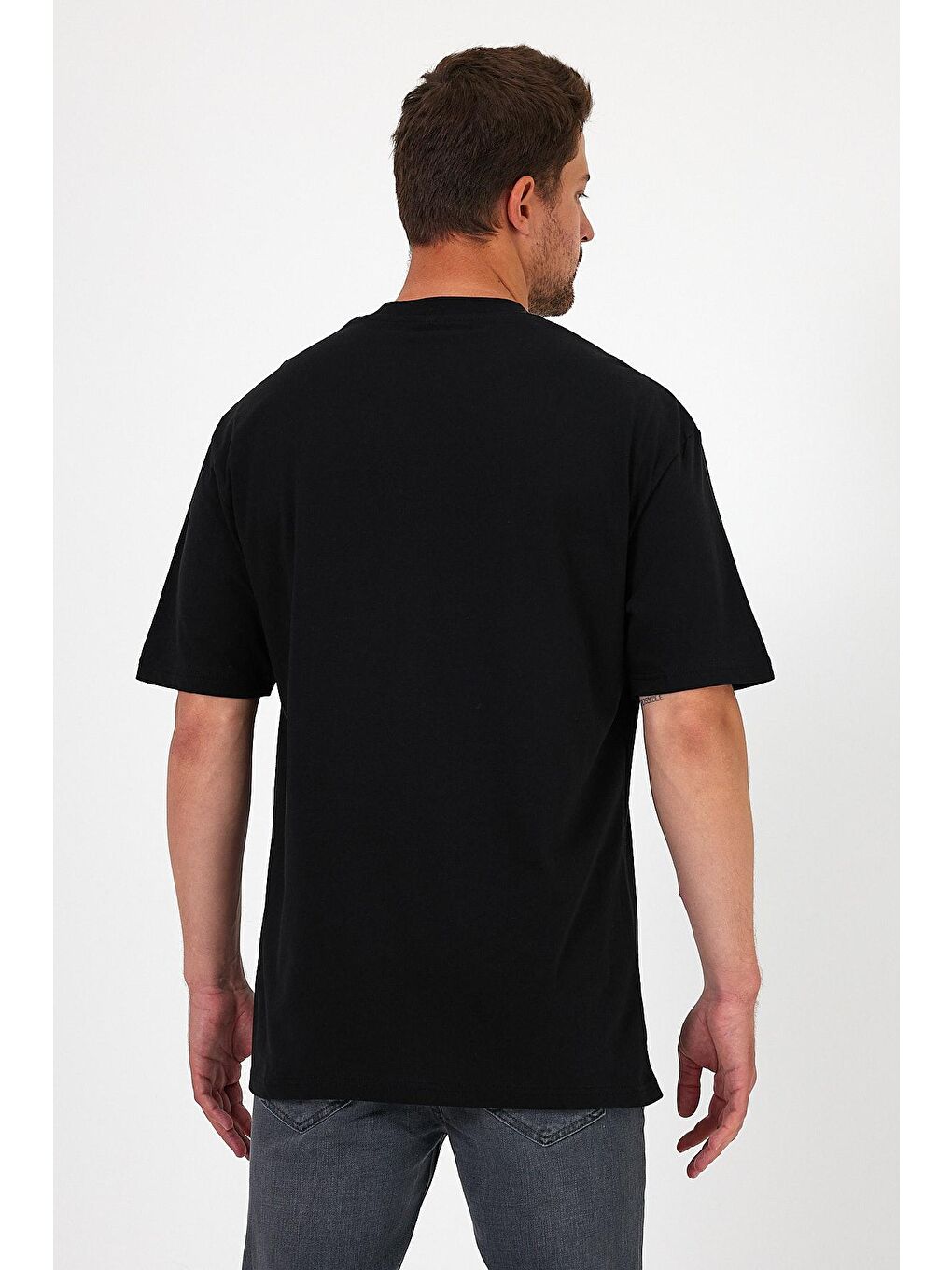 Siyah Bisiklet Yaka Hawaıı Baskılı Erkek Tişört 7021-3