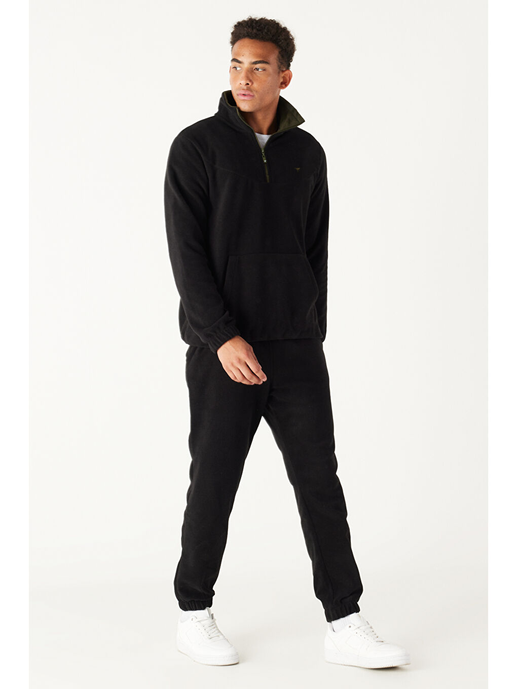 Erkek Siyah-Haki Standart Fit Normal Kesim Bato Yaka Alt-Üst Polar Eşofman Takımı-1